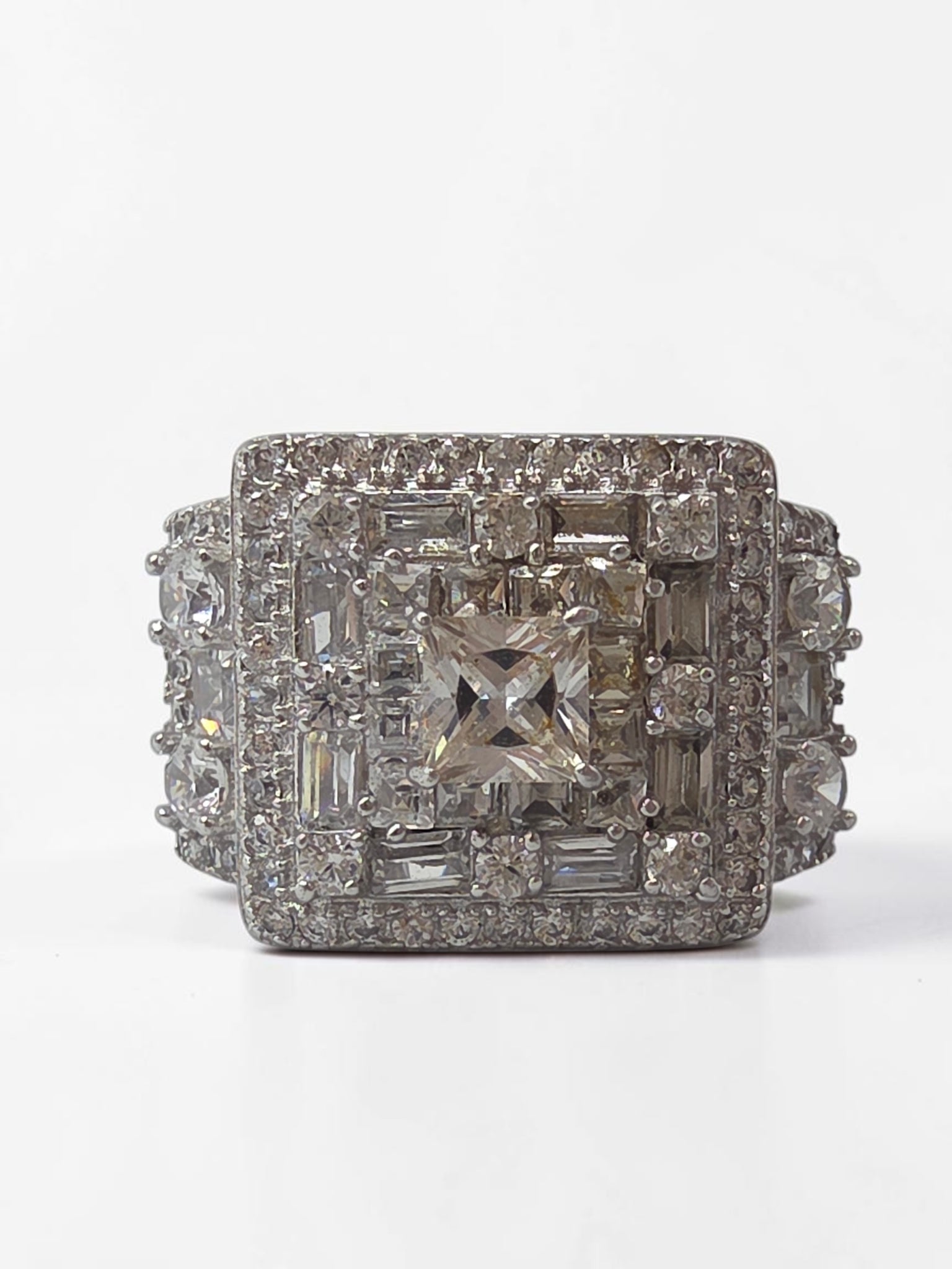 FZN Fuzion Creations 925 Sterling Silver Princess Cut CZ Halo Ring Size 5.25