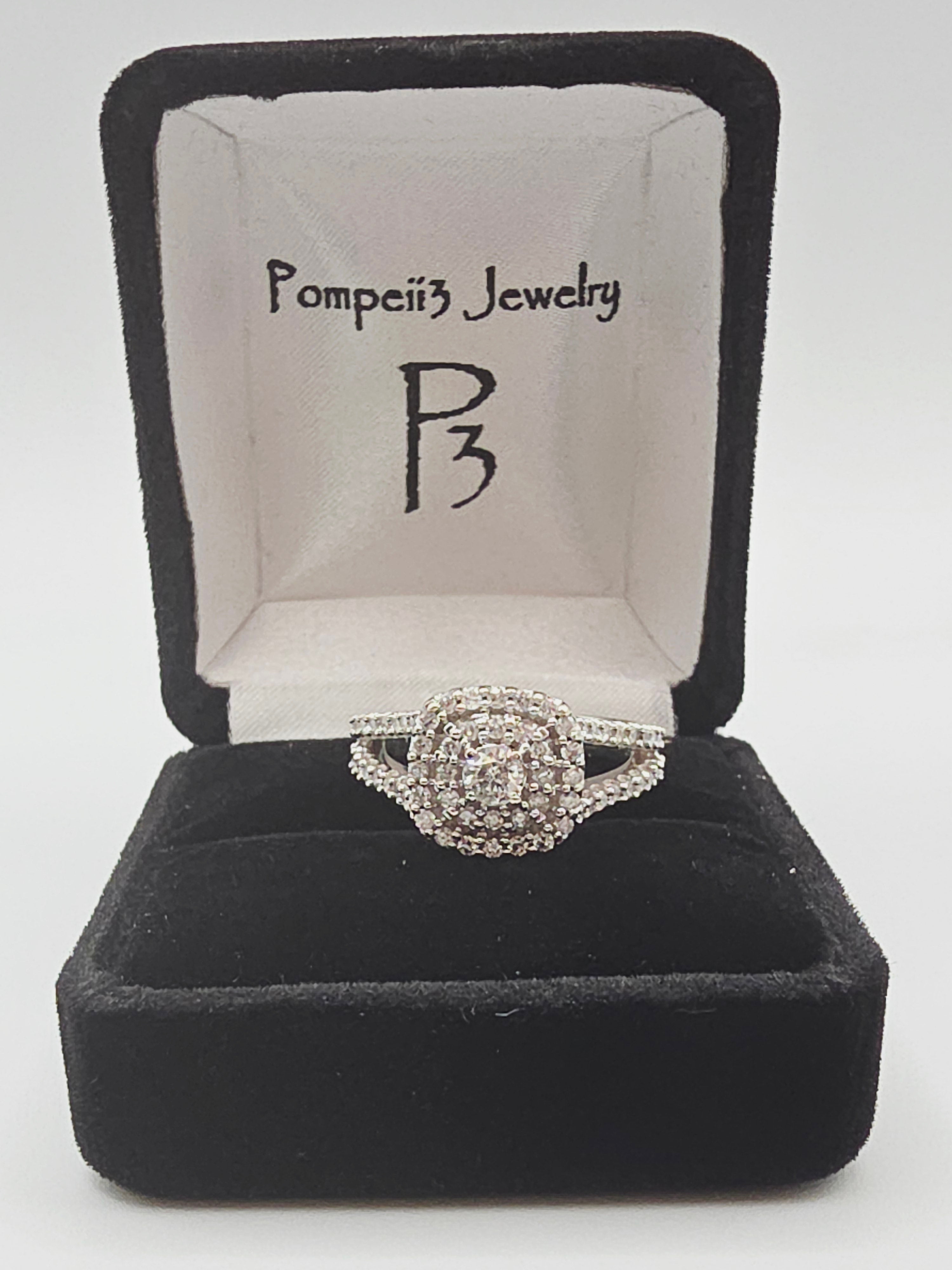 Pompeii3 Solid 10K White Gold Diamond Engagement Ring - Size 7