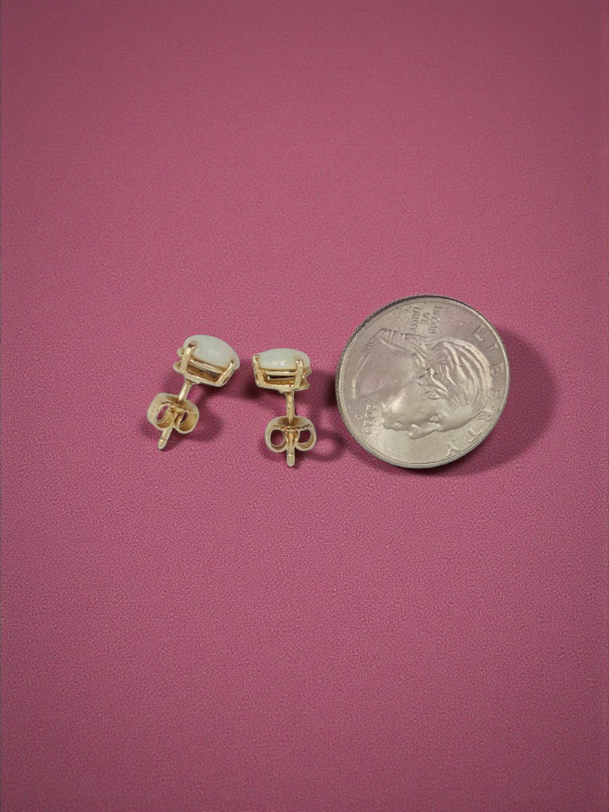 Solid 14K Yellow Gold Stud Earrings with Pear Cut Opals