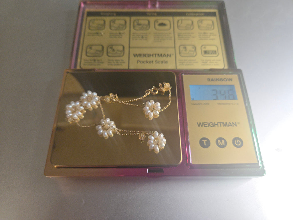 Solid 14K Yellow Gold Chain Necklace with Floral Pearl Accents - 15 Inches
