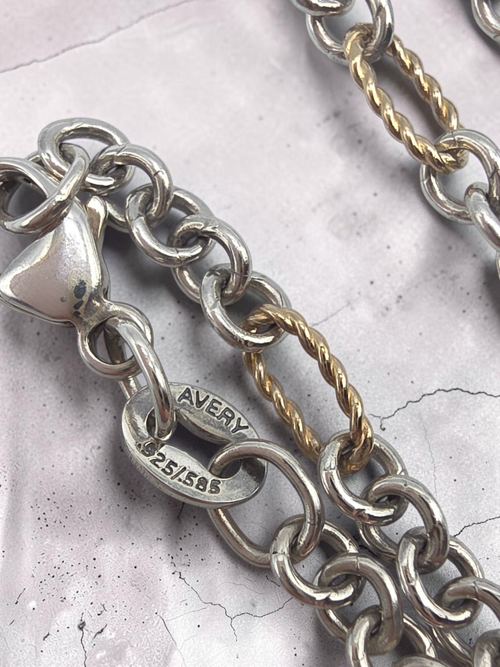 James Avery Solid 14K Gold & Sterling Silver Cable Figaro Chain Necklace 18 Inch