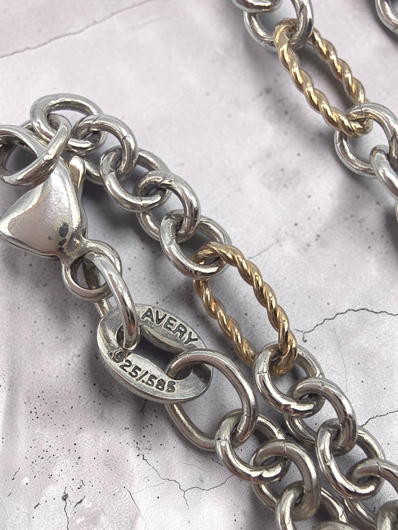 James Avery Solid 14K Gold & Sterling Silver Cable Figaro Chain Necklace 18 Inch