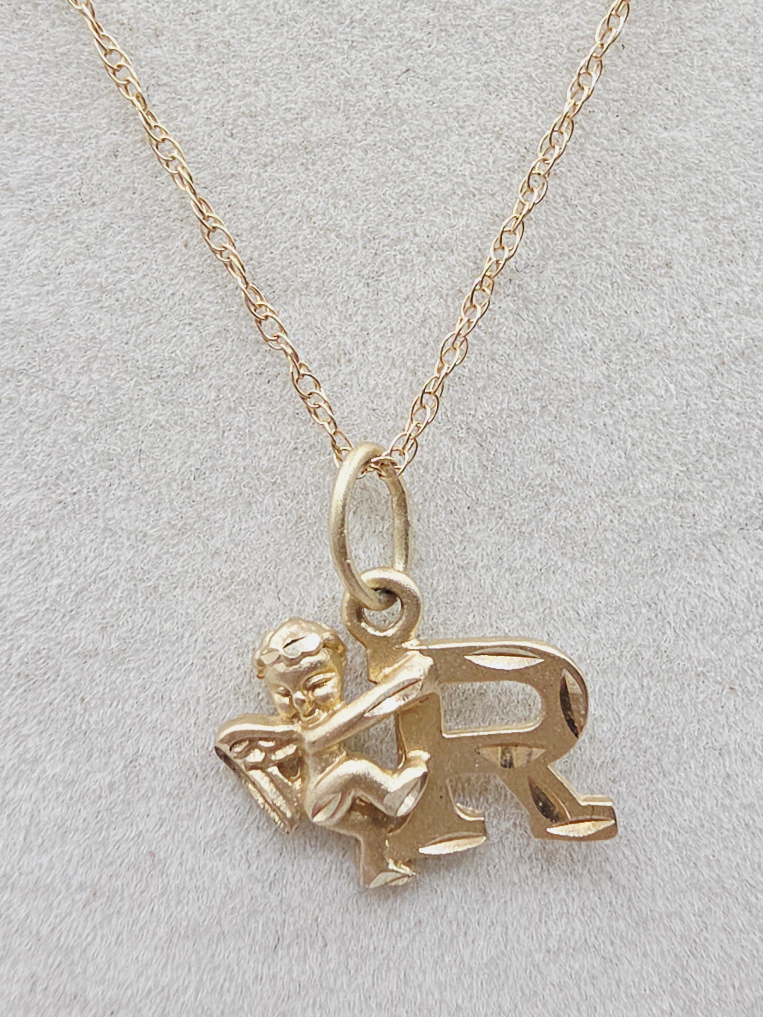 Michael Anthony Solid 10K Letter R Pendant Necklace with Angel - 15 Inch