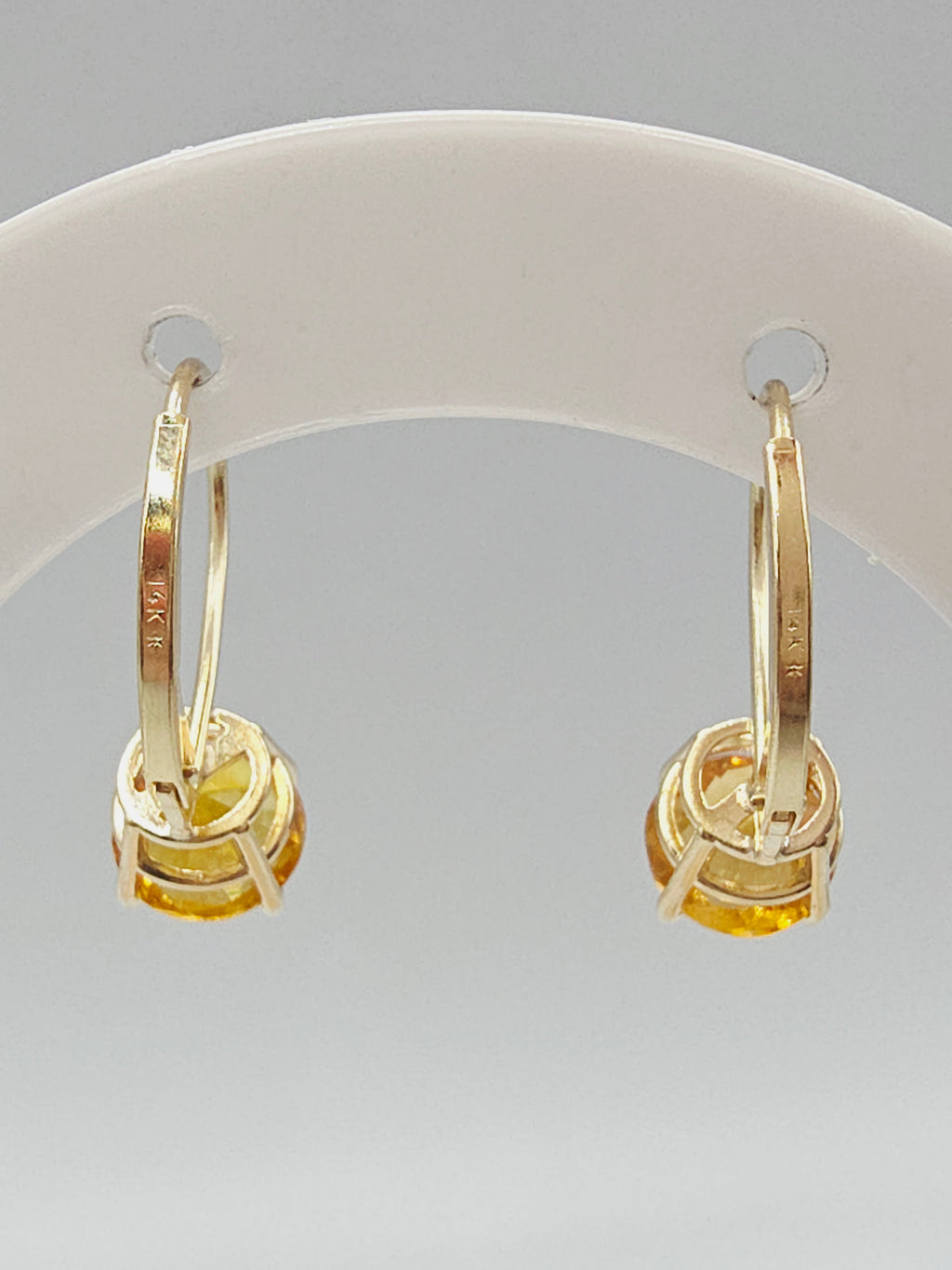 Solid 14K Yellow Gold Round Cut Citrine Leverback Drop Earrings