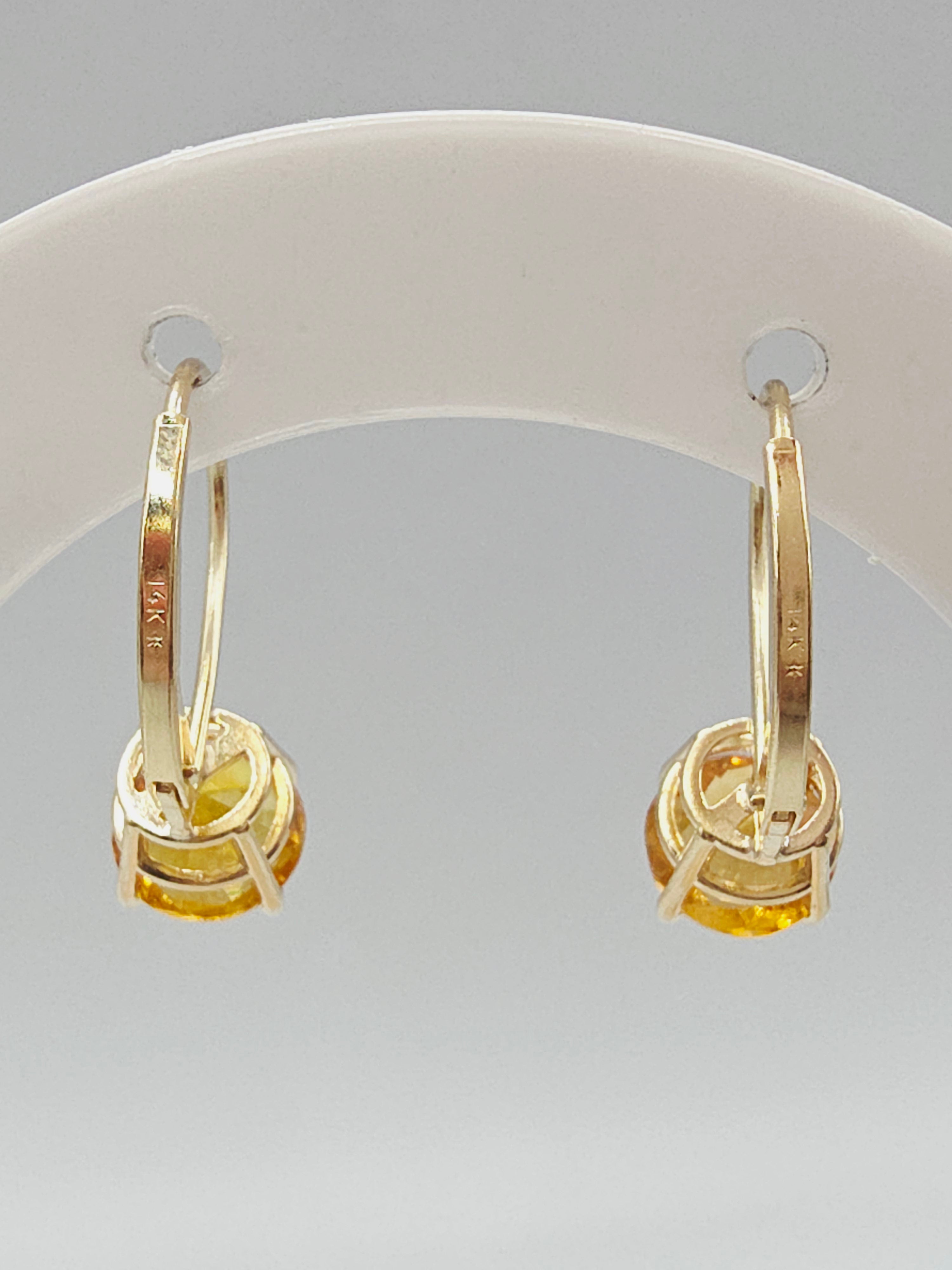 Solid 14K Yellow Gold Round Cut Citrine Leverback Drop Earrings