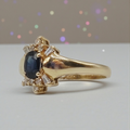 Solid 14K Yellow Gold Ring with Blue Sapphire and Diamond Accents – Size 6.5