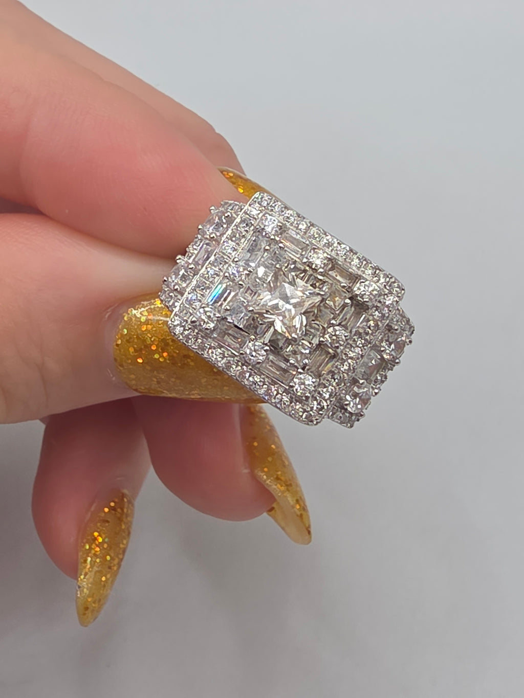 FZN Fuzion Creations 925 Sterling Silver Princess Cut CZ Halo Ring Size 5.25