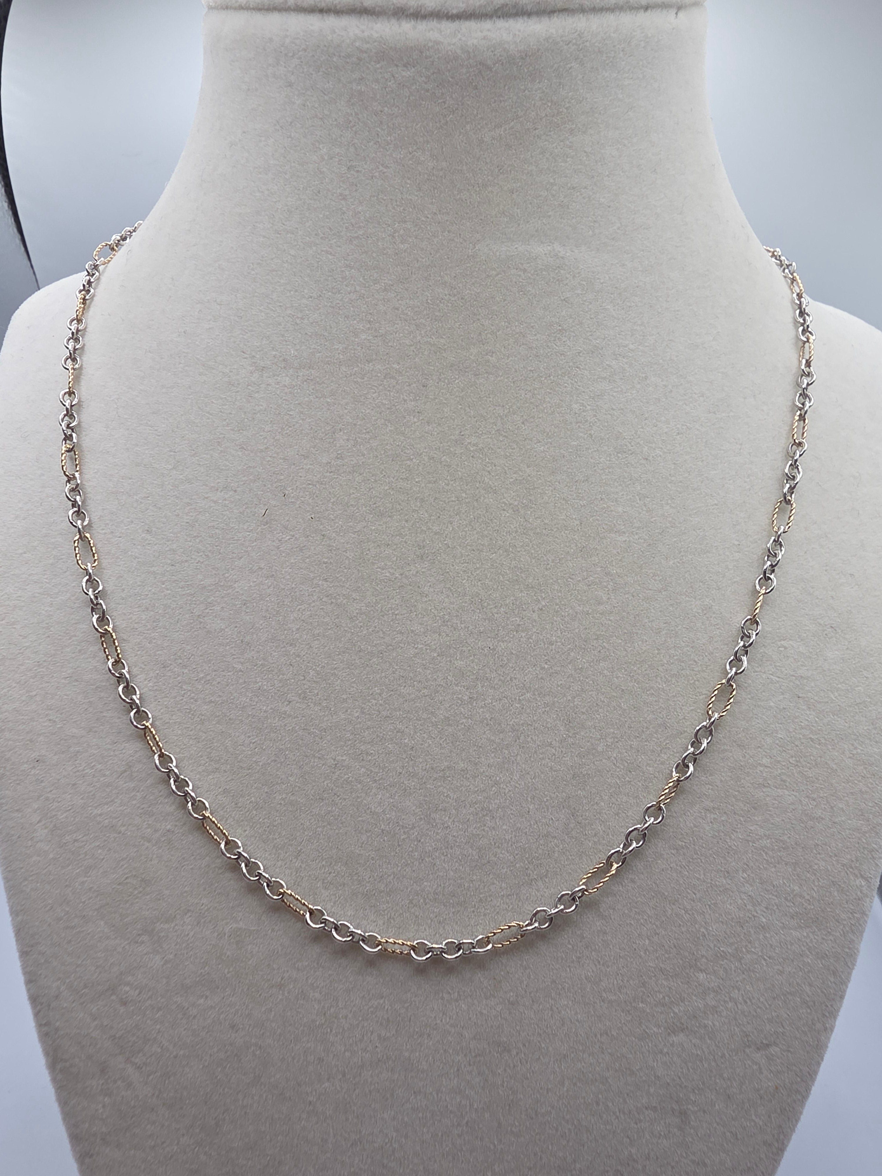 James Avery Solid 14K Gold & Sterling Silver Cable Figaro Chain Necklace 18 Inch