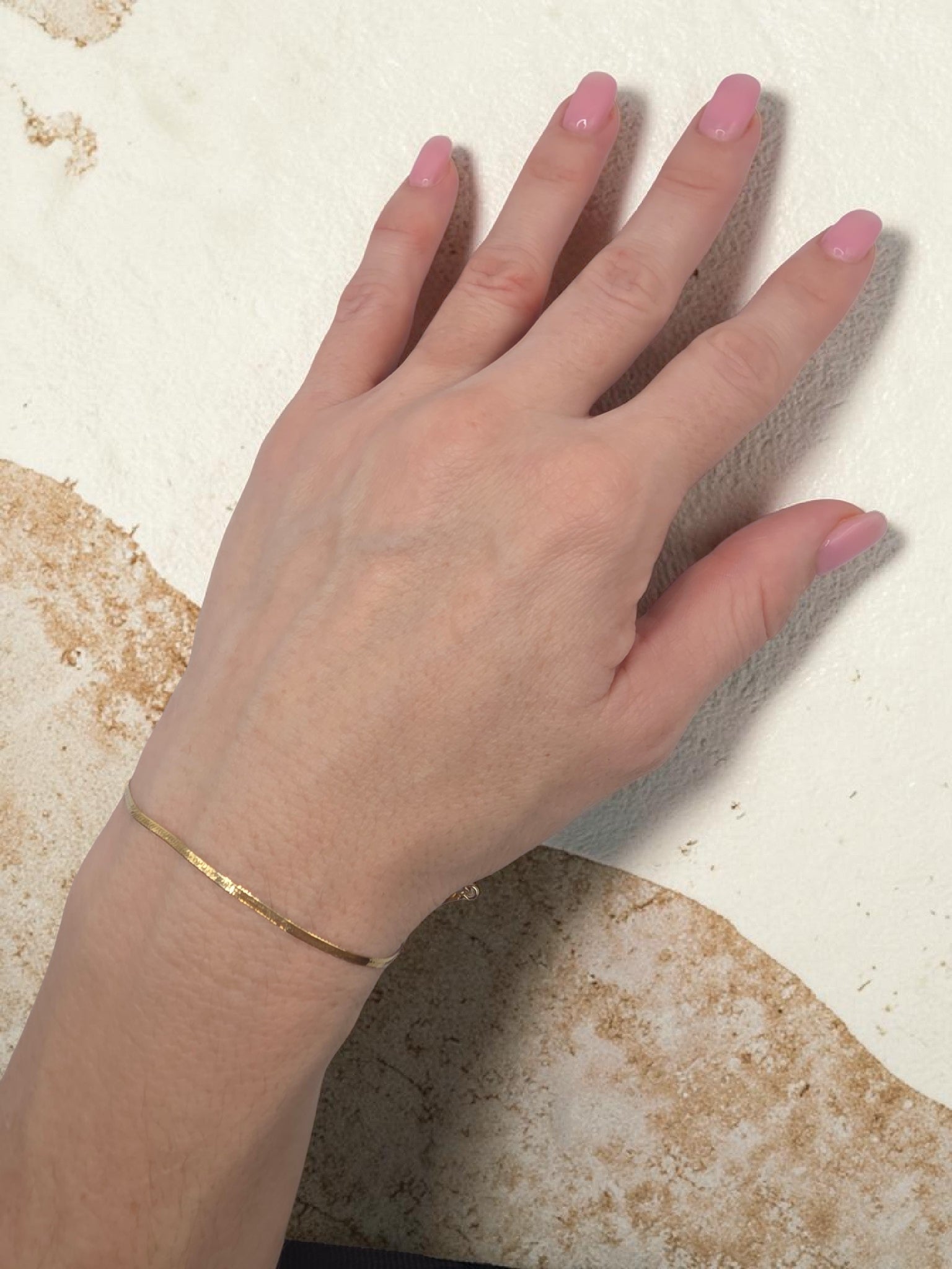 Solid 14K Yellow Gold Herringbone Chain Bracelet ITALY 7.25 Inch 2mm