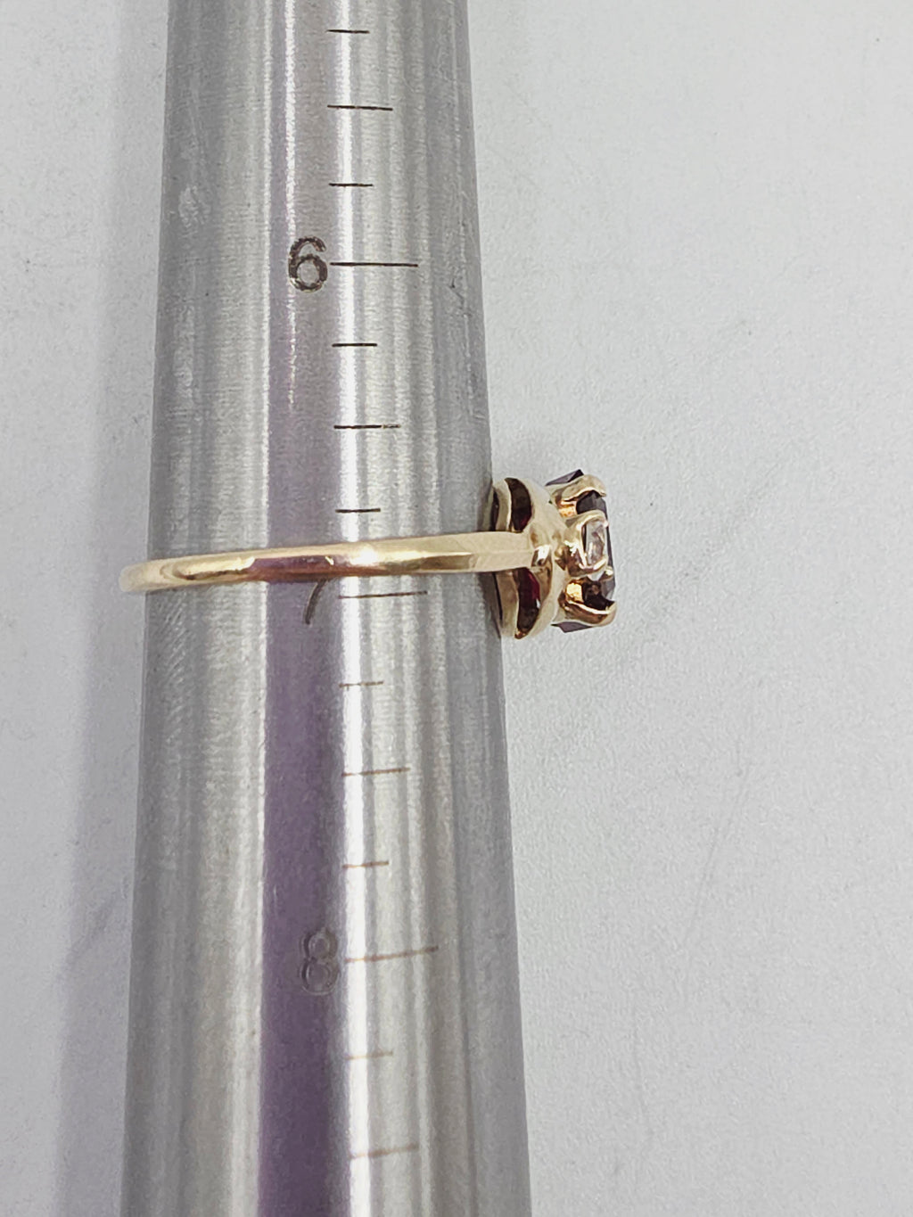 Solid 10K Yellow Gold Ring with Emerald-Cut Ruby & White Topaz Accents – Size 7