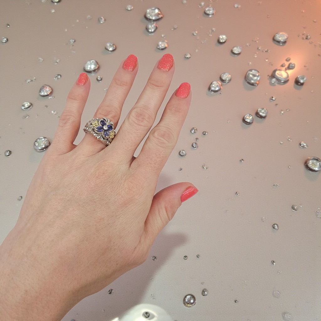 Bixby Jezebel Sterling Silver and 18K Gold Flower Ring with Iolite & Topaz Sz 7