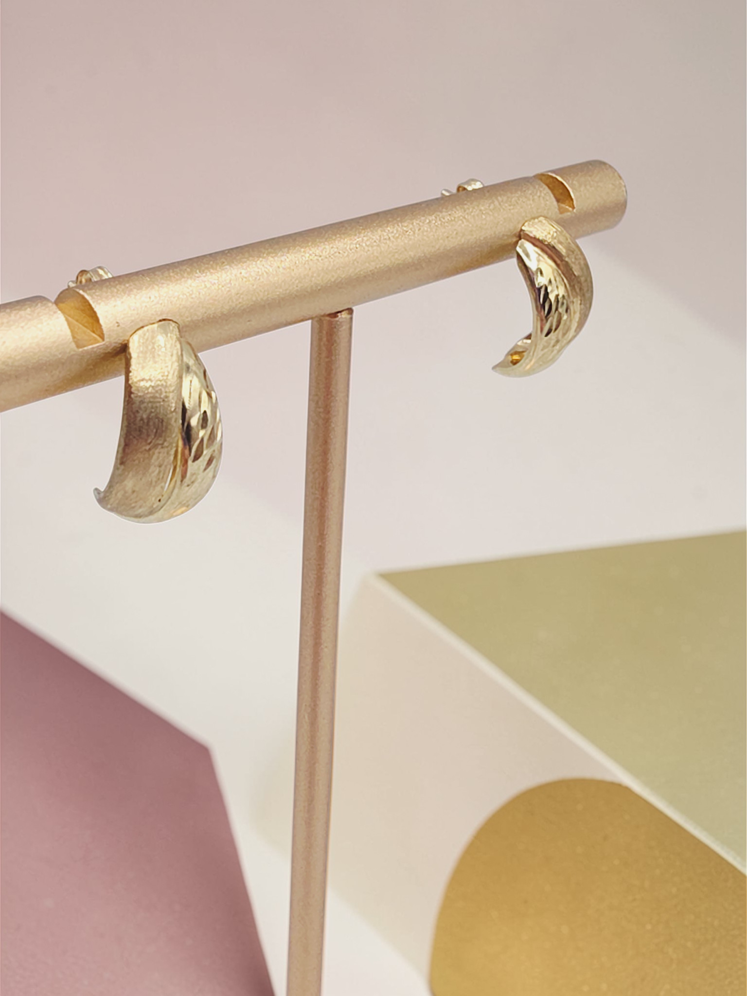 Solid 10K Yellow Gold Dual Textured Half-Hoop Earrings