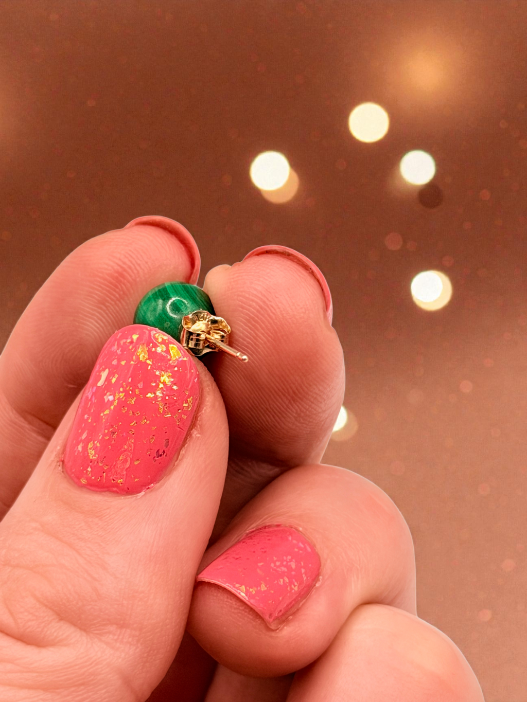 Solid 14K Yellow Gold Stud Earrings with Round Cut Jade