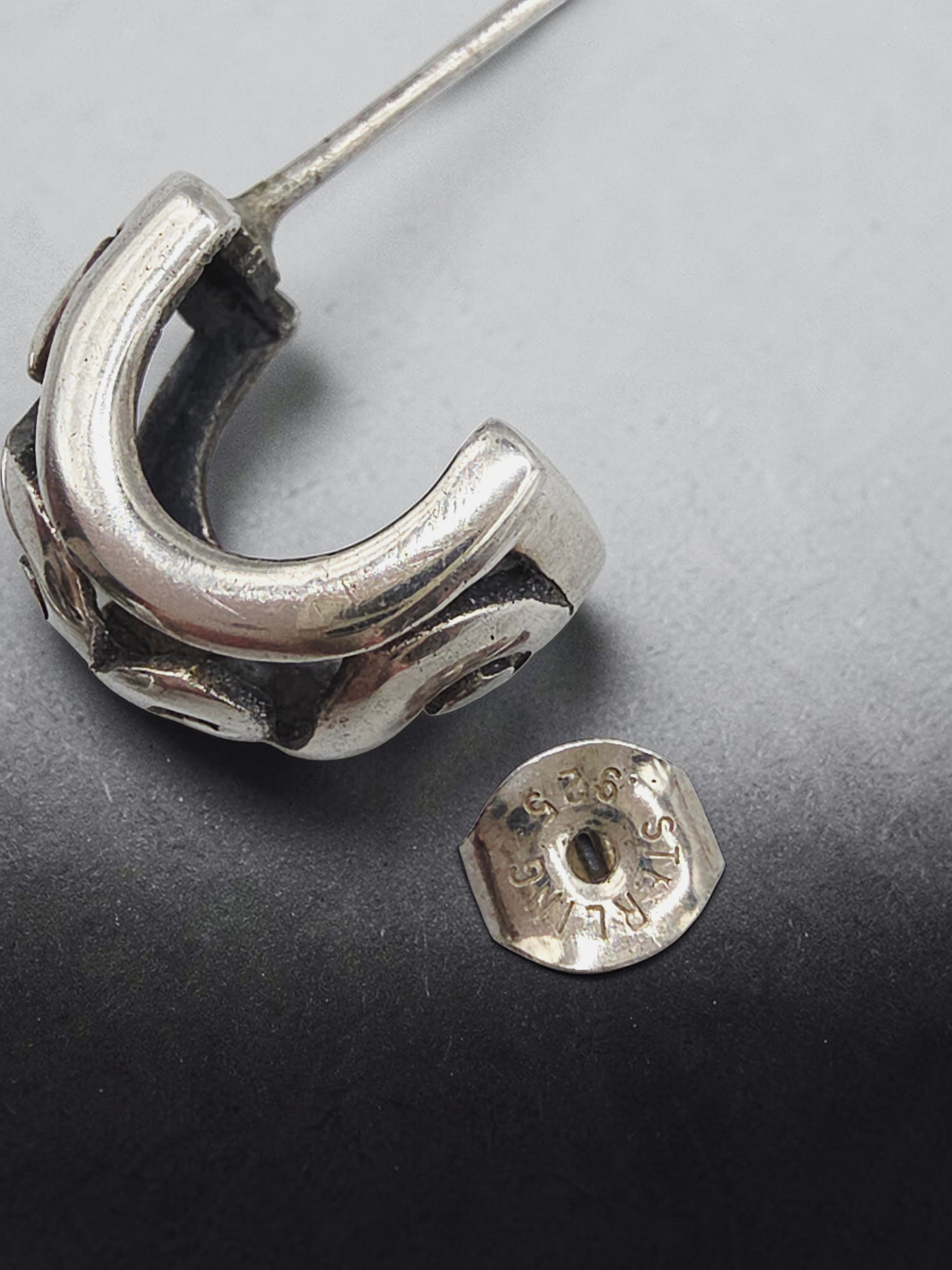 925 Sterling Silver Scroll J Hoop Earrings with Butterfly Backs