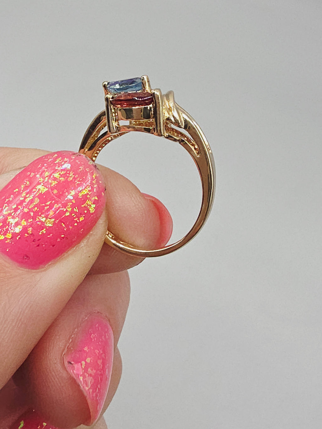 Solid 10K Yellow Gold Ring with Topaz Amethyst Peridot Garnet - Size 5