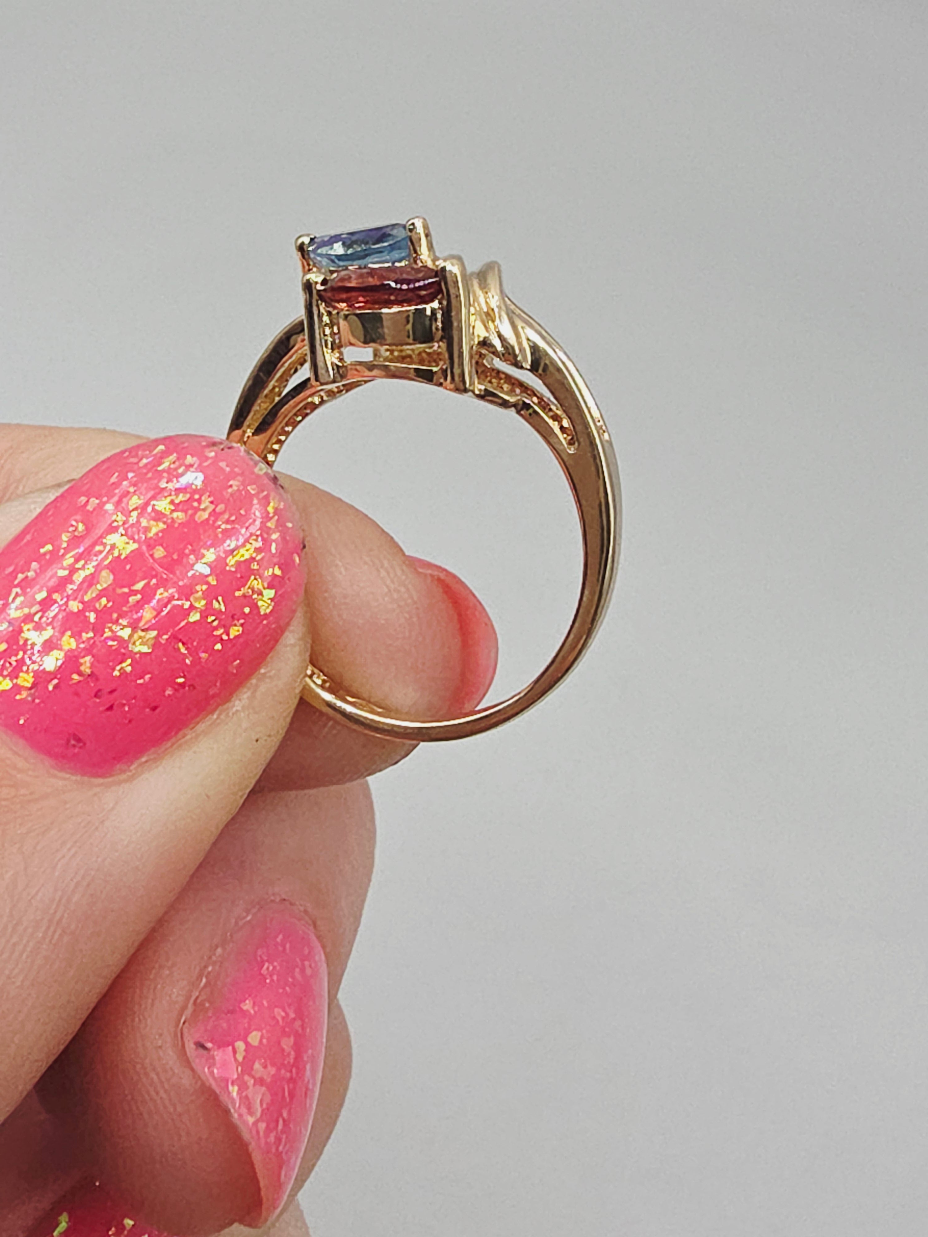 Solid 10K Yellow Gold Ring with Topaz Amethyst Peridot Garnet - Size 5