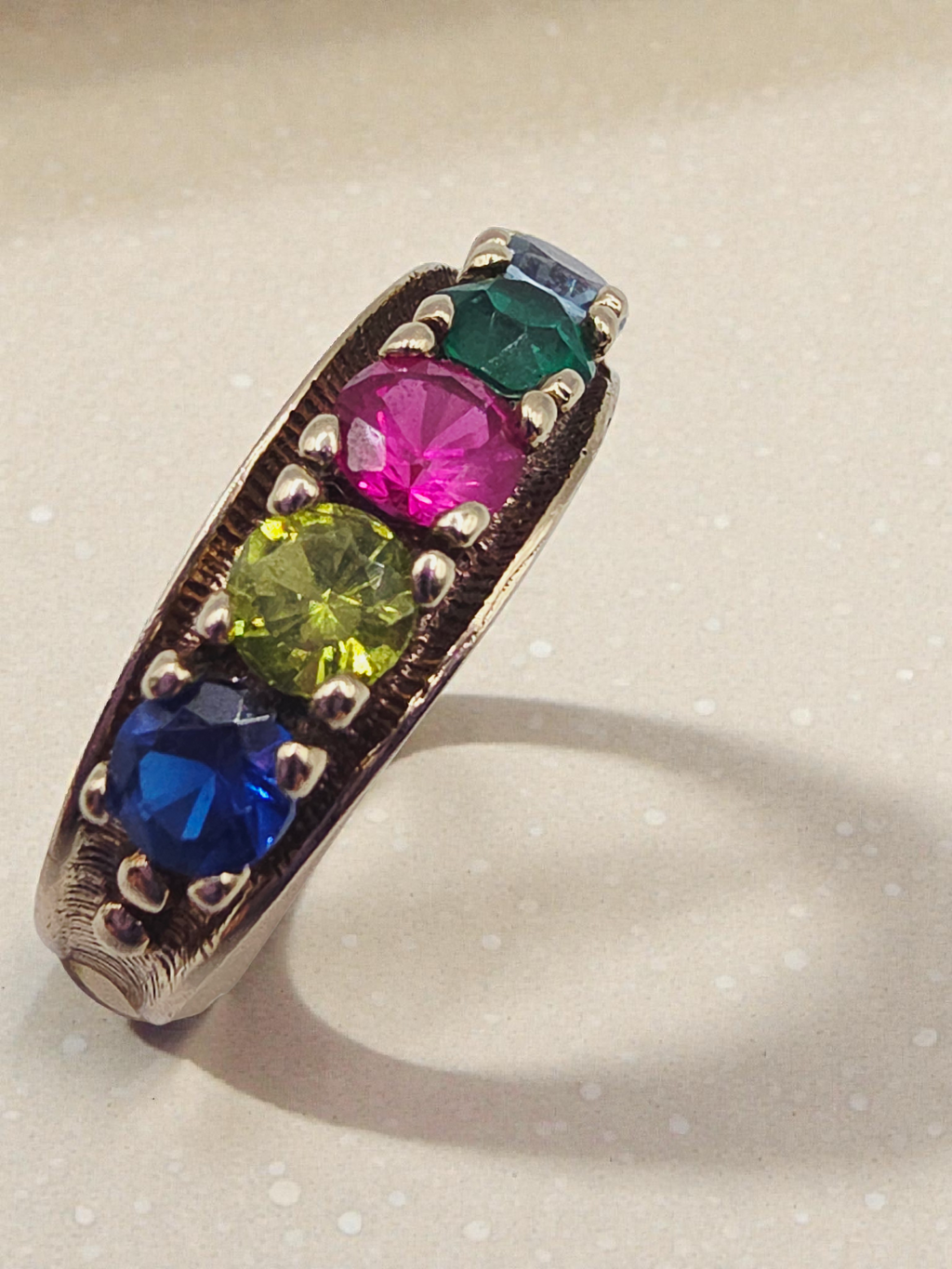 Solid 10K Yellow Gold Ring with Multiple Gemstones – Size 6.75