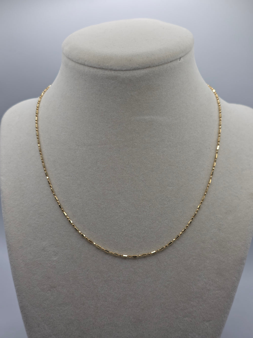 Vintage Balestra Solid 18K Gold Bar Bead 1.4mm Chain Necklace Italy - 16 Inch