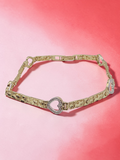 Solid 10K Yellow Gold Nugget Link Heart Bracelet - 7 Inch