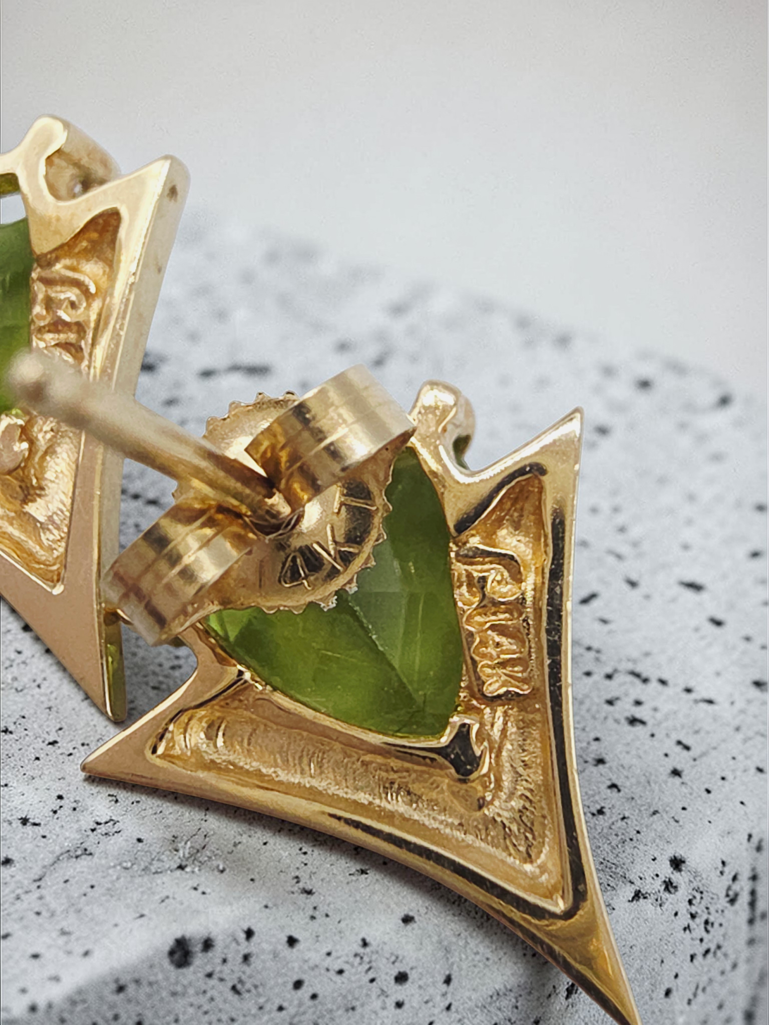 Solid 14K Yellow Gold Trillion Cut Peridot Stud Earrings