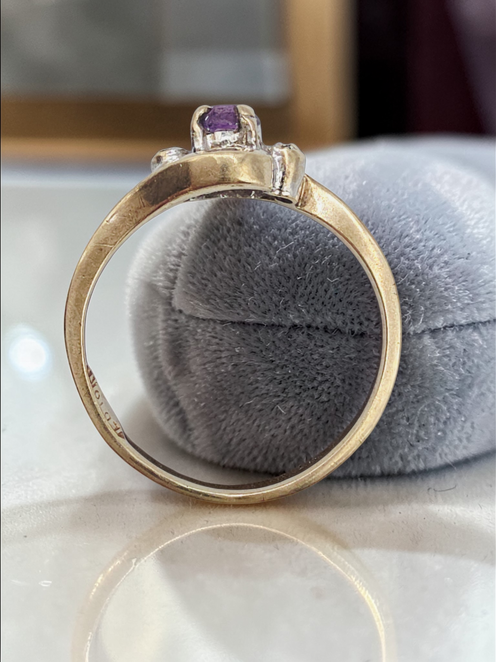 Joseph E. DeMarco Solid 10K Gold Amethyst Ring with Diamond Accents - Size 4.75