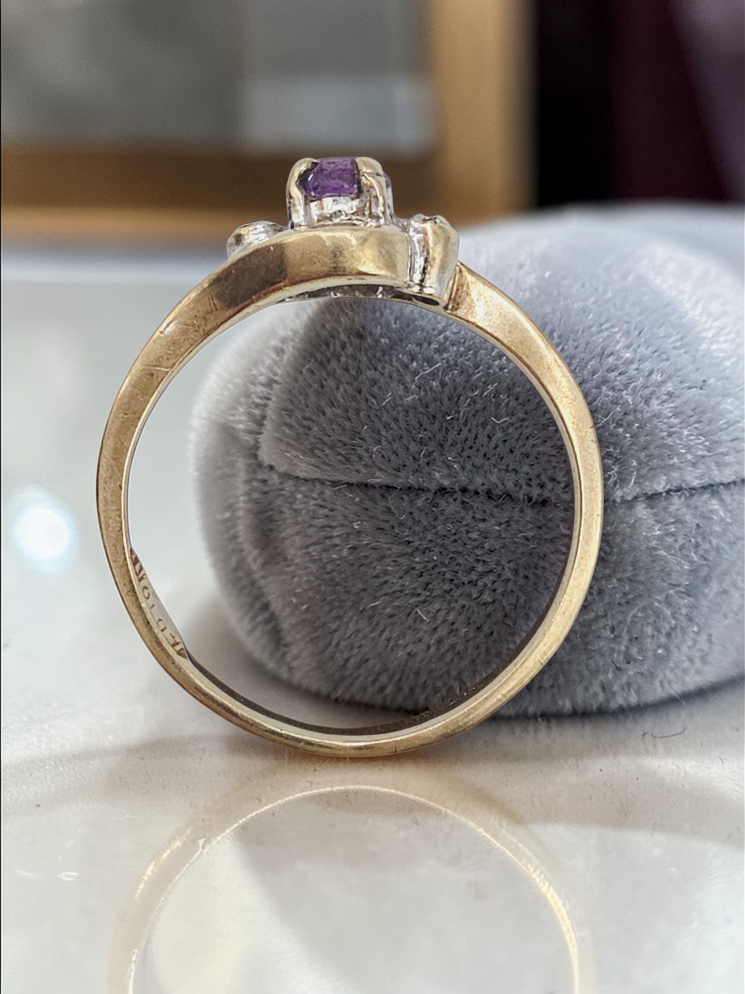 Joseph E. DeMarco Solid 10K Gold Amethyst Ring with Diamond Accents - Size 4.75
