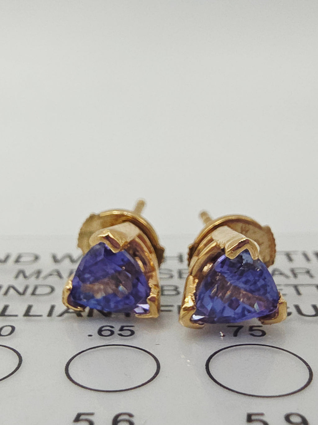 Solid 14K Gold Stud Earrings with Trillion-Cut Tanzanite - La Pousette Backs