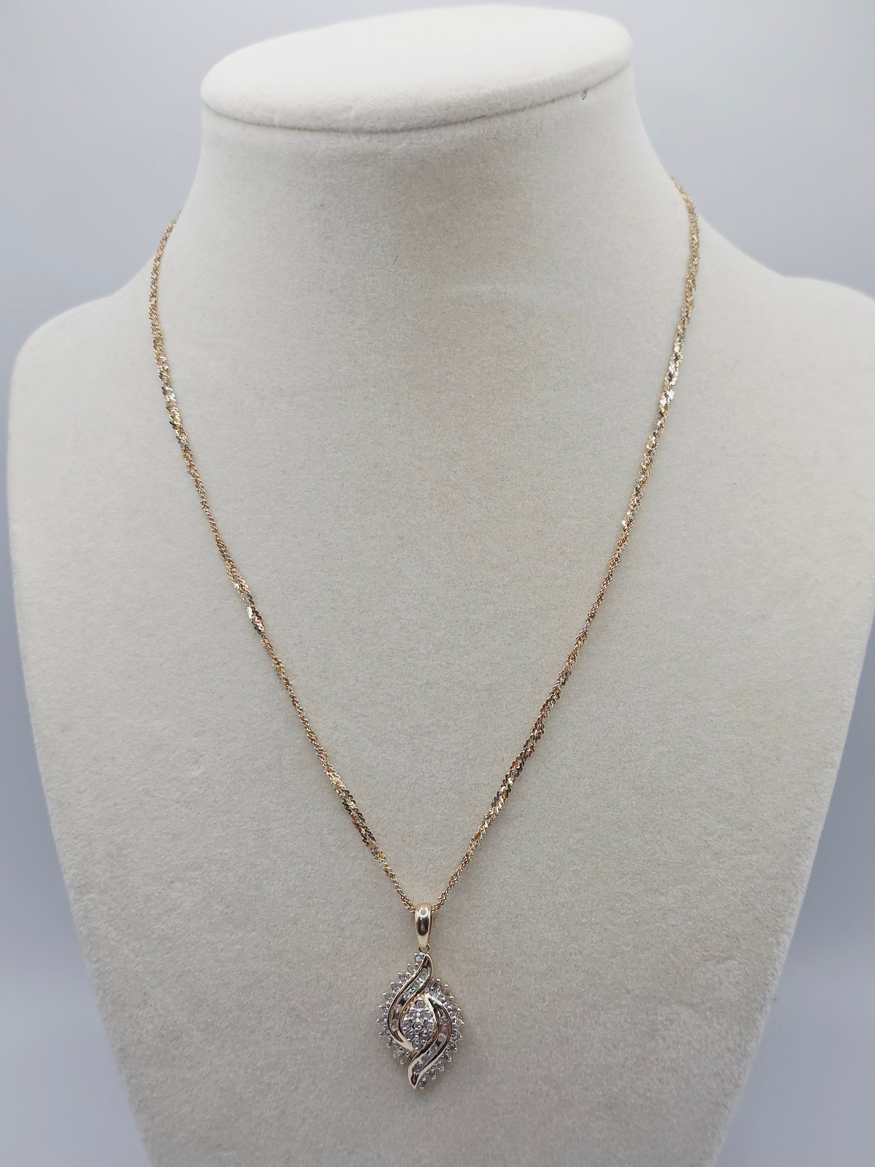 Solid 14K Gold Braided S-Link Chain Necklace with Solid 10K Diamond Pendant