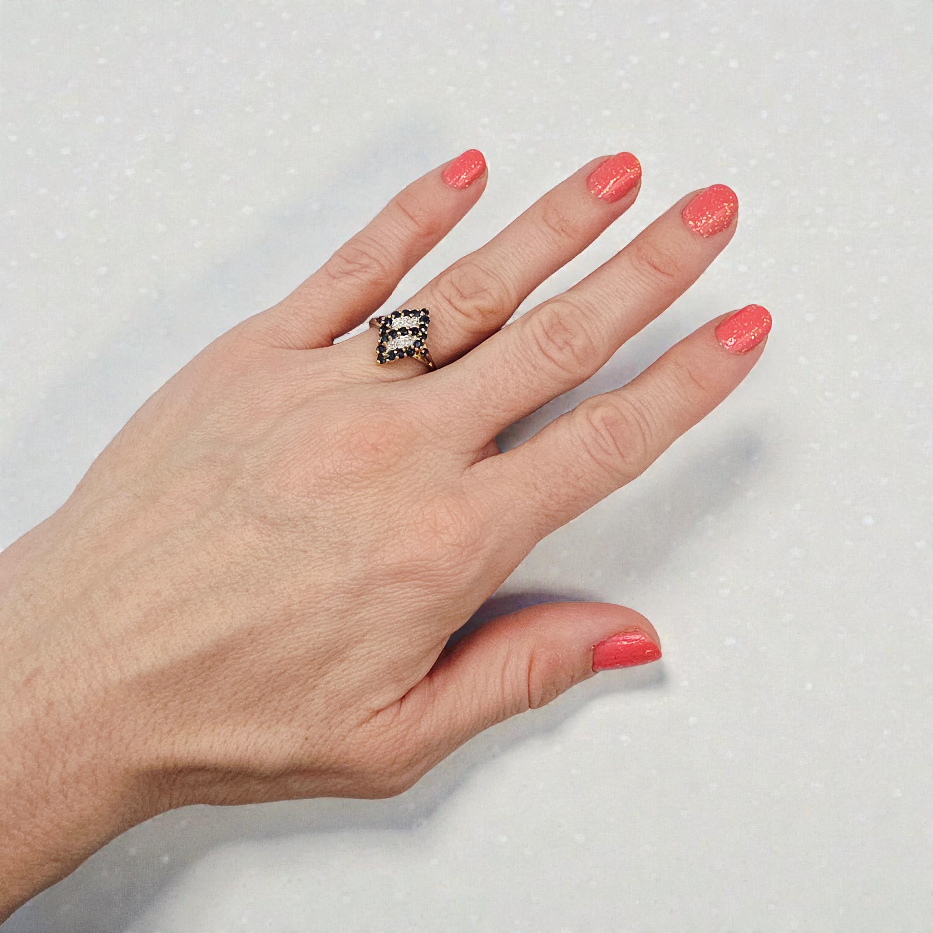 Solid 14K Gold Ring with Sapphires and Diamond Accents – Size 6.75