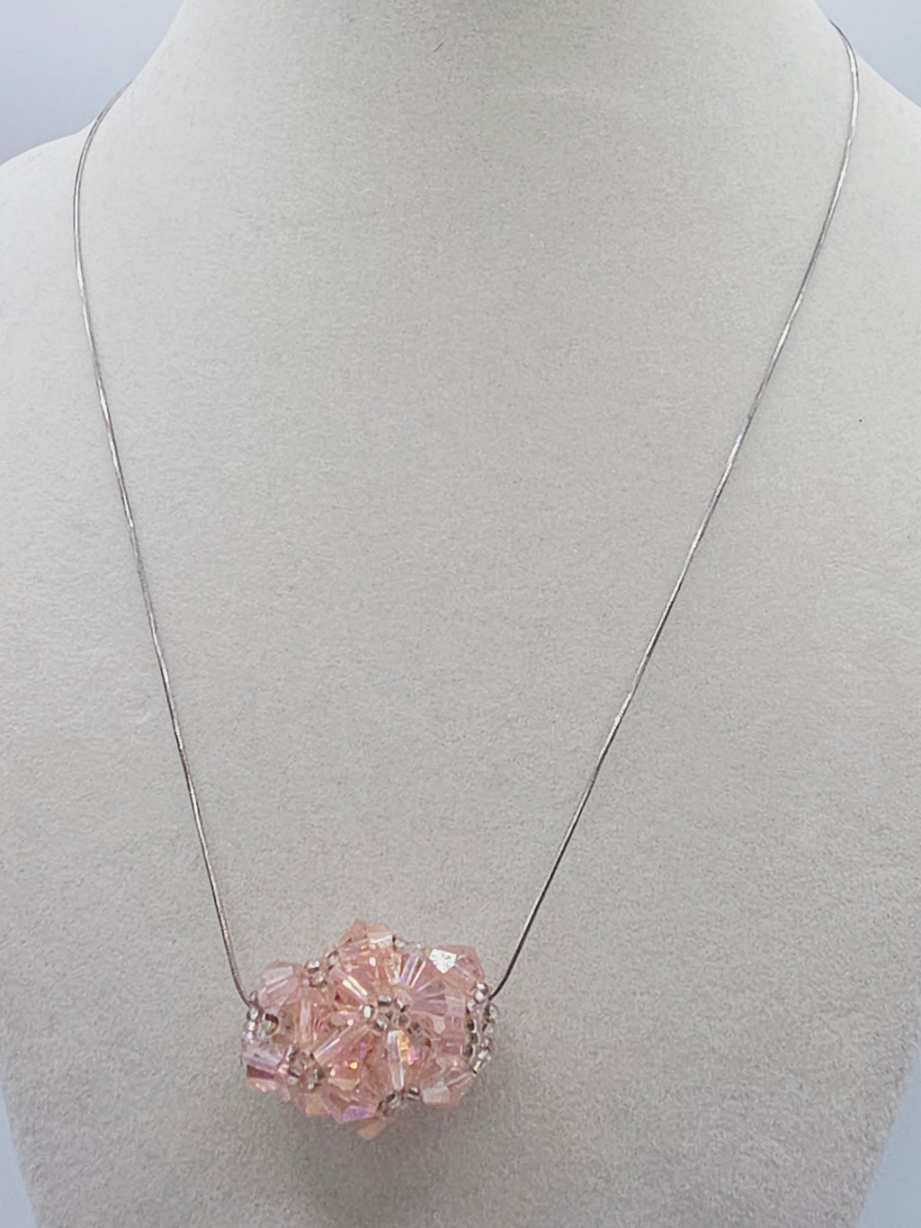Sterling Silver Pink Faceted Bead Cluster Pendant Necklace Italy 18 Inch
