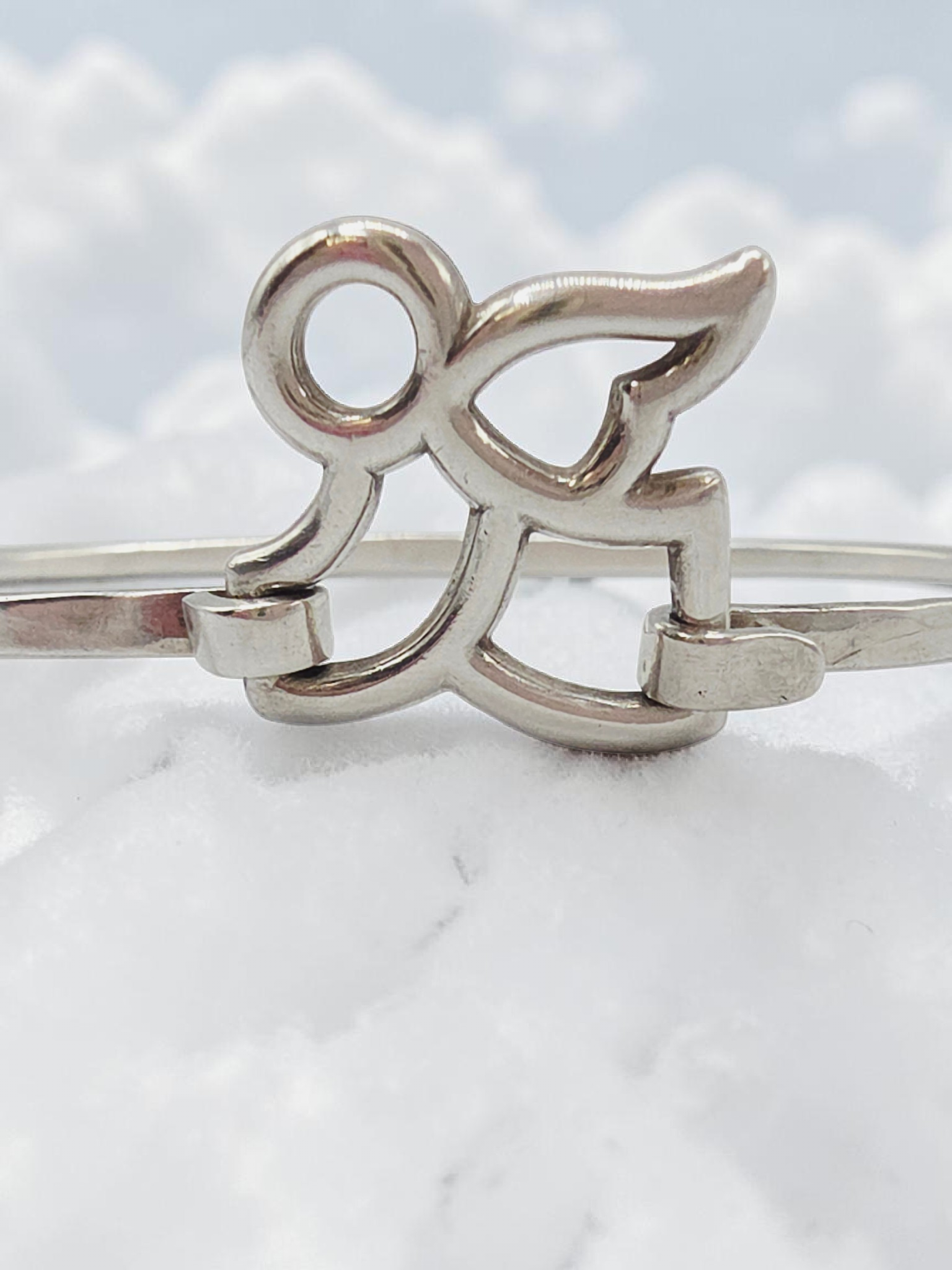 RETIRED James Avery Sterling Silver Flying Angel Hook-On Bangle Bracelet - 7.25"