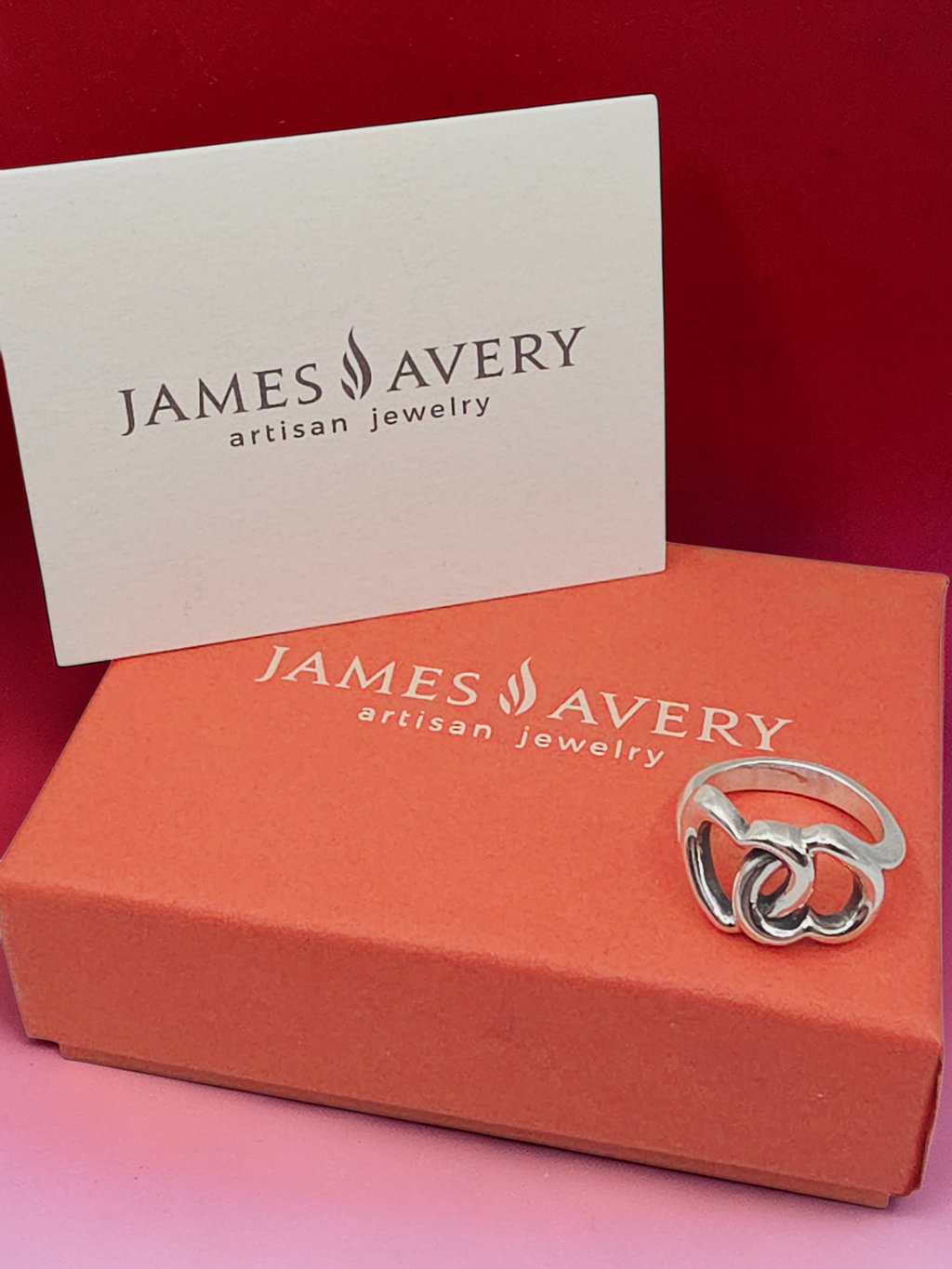 RETIRED James Avery Two Intertwined Hearts Linked Together Ring - Size 4.75