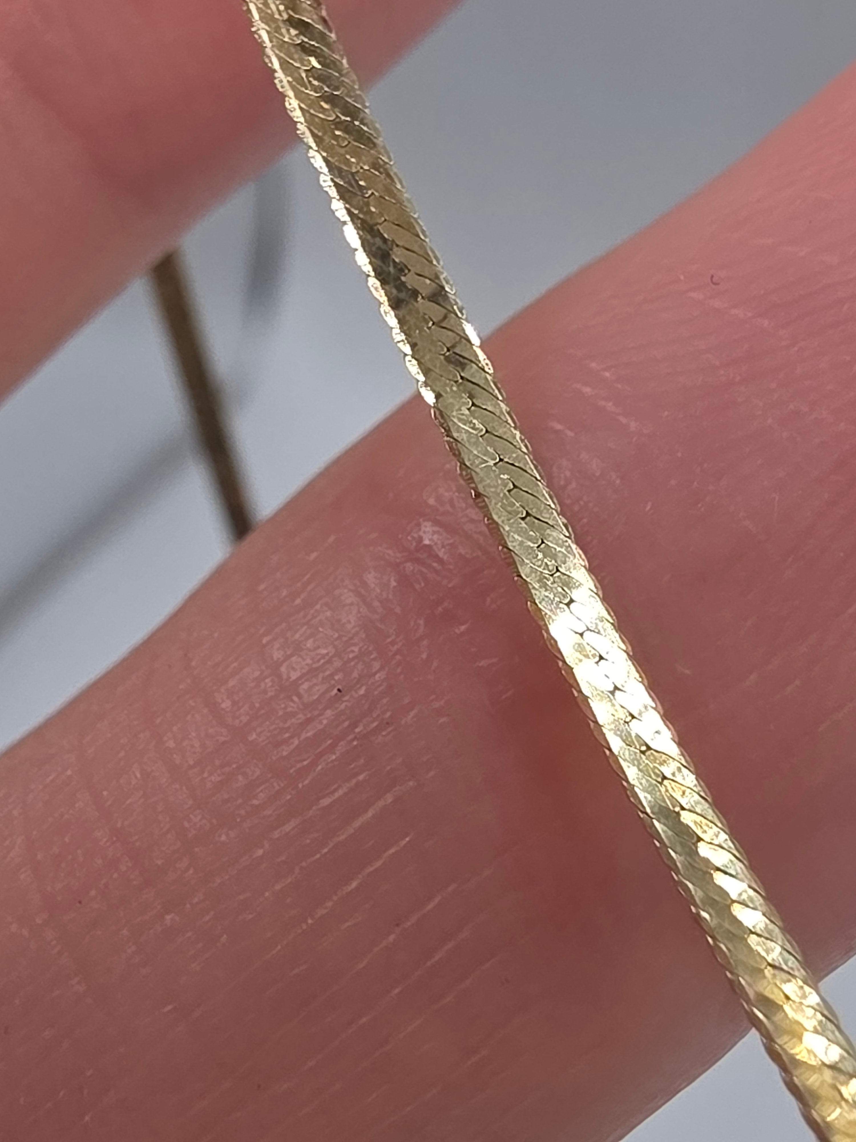 Solid 14K Yellow Gold Herringbone Chain Bracelet ITALY 7.25 Inch 2mm