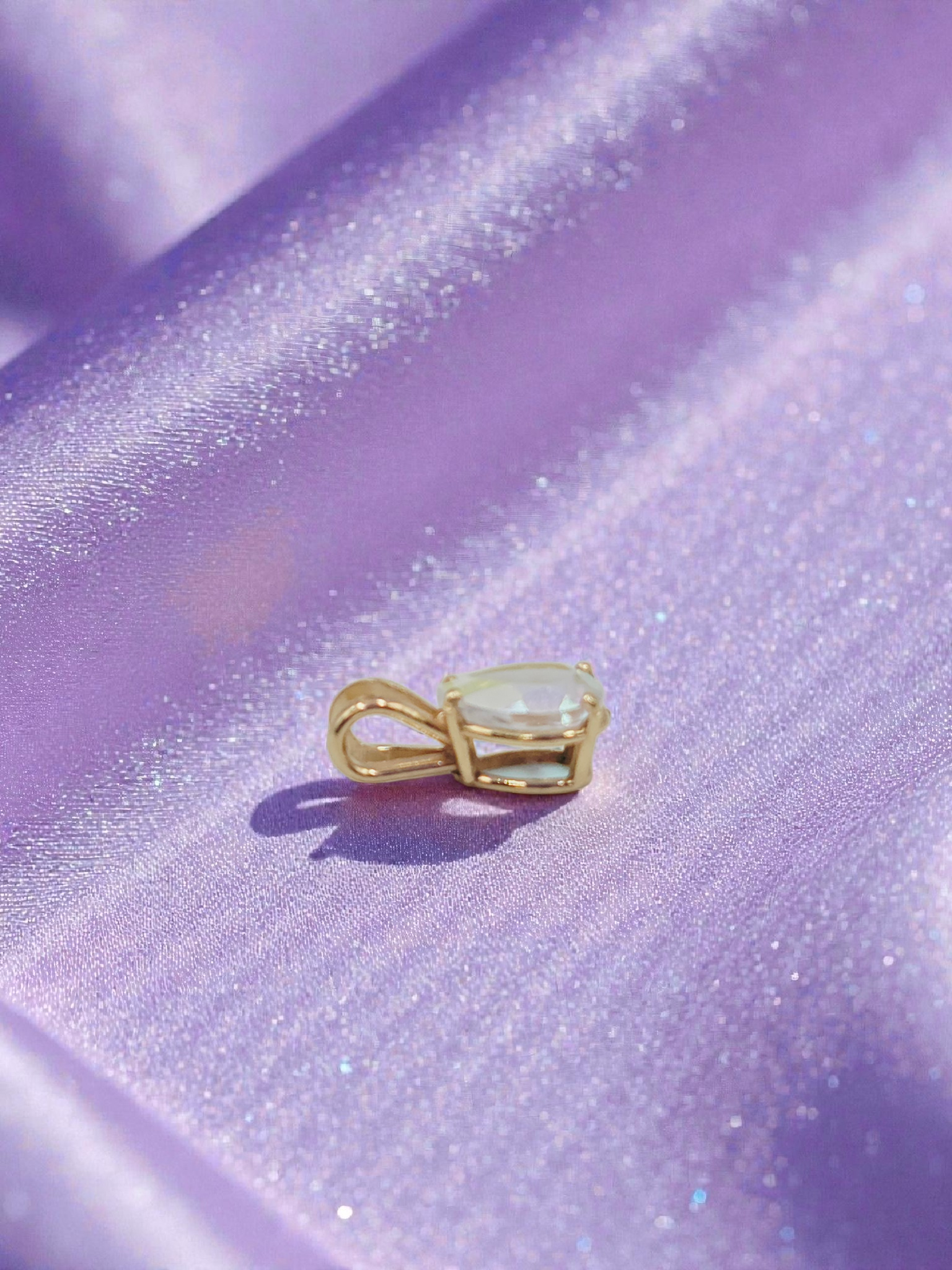 Solid 10K Yellow Gold Pendant with Pear Cut Rainbow Gemstone