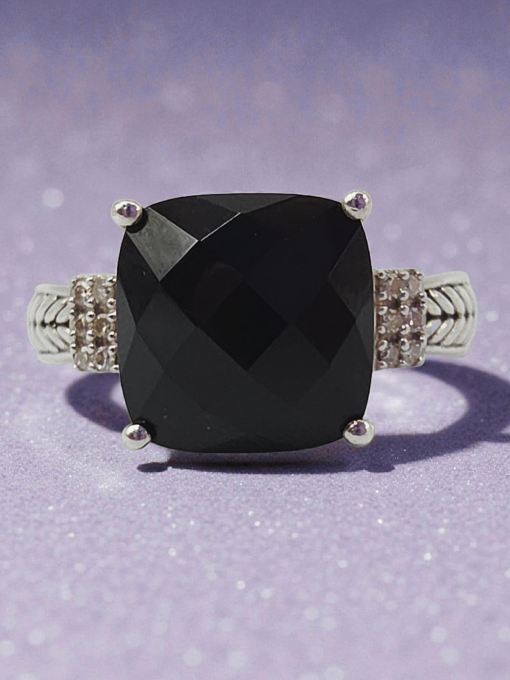 EFFY 925 Sterling Silver Ring with Black Onyx & Diamonds – Size 7