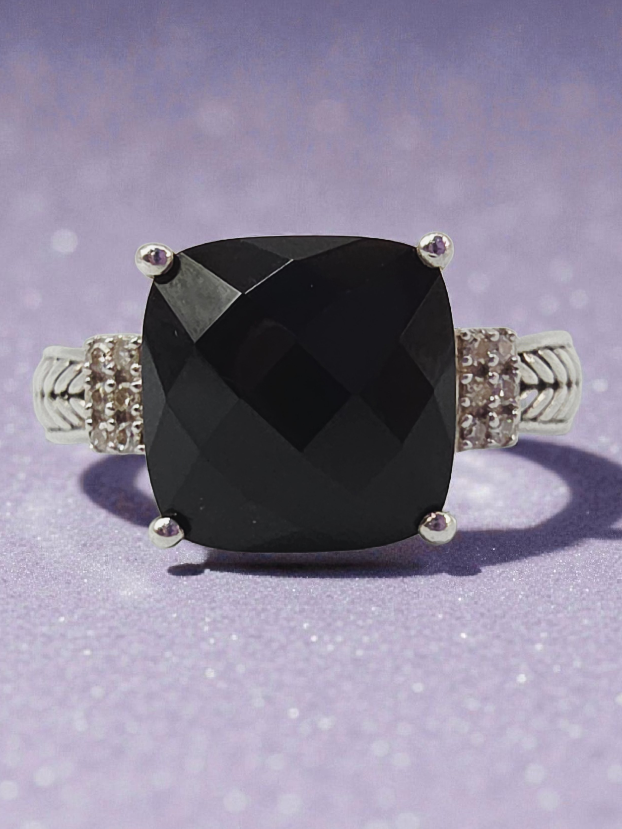 EFFY 925 Sterling Silver Ring with Black Onyx & Diamonds – Size 7