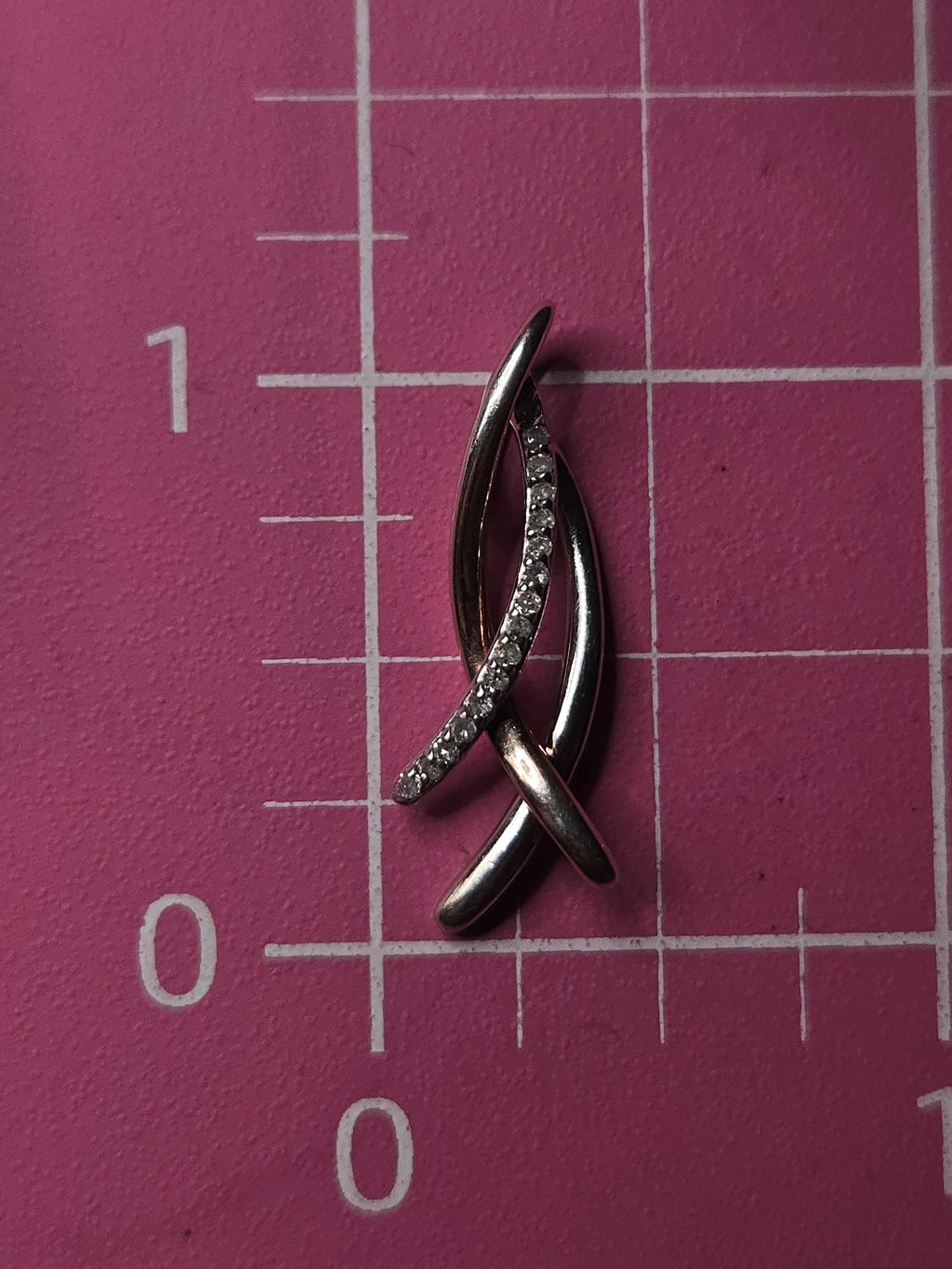 925 Sterling Silver 10K Rose Gold Plated Diamond Ribbon Necklace Pendant