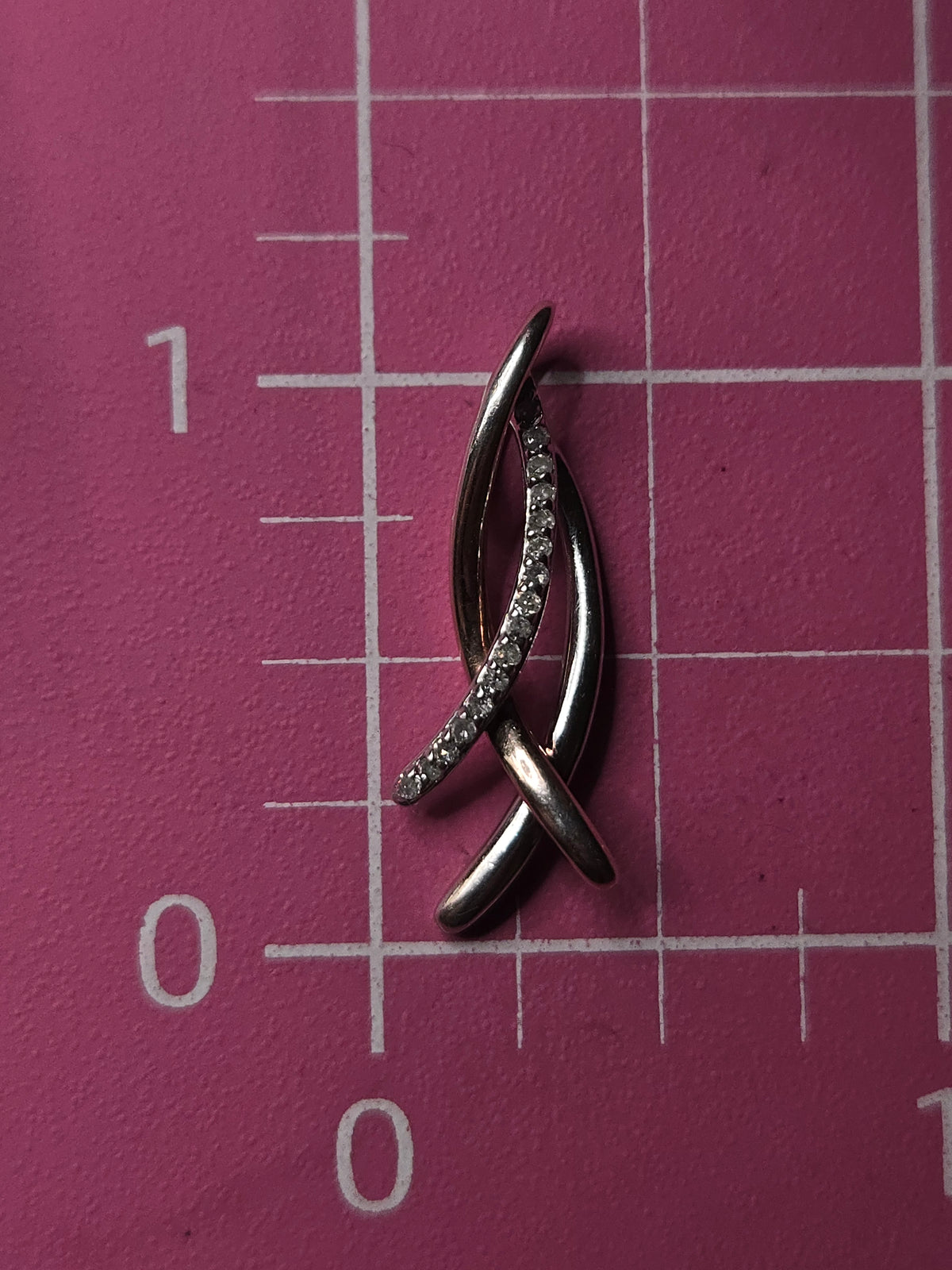 925 Sterling Silver 10K Rose Gold Plated Diamond Ribbon Necklace Pendant