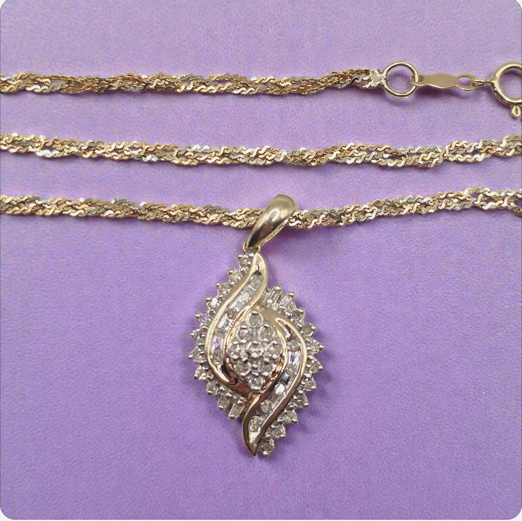 Solid 14K Gold Braided S-Link Chain Necklace with Solid 10K Diamond Pendant