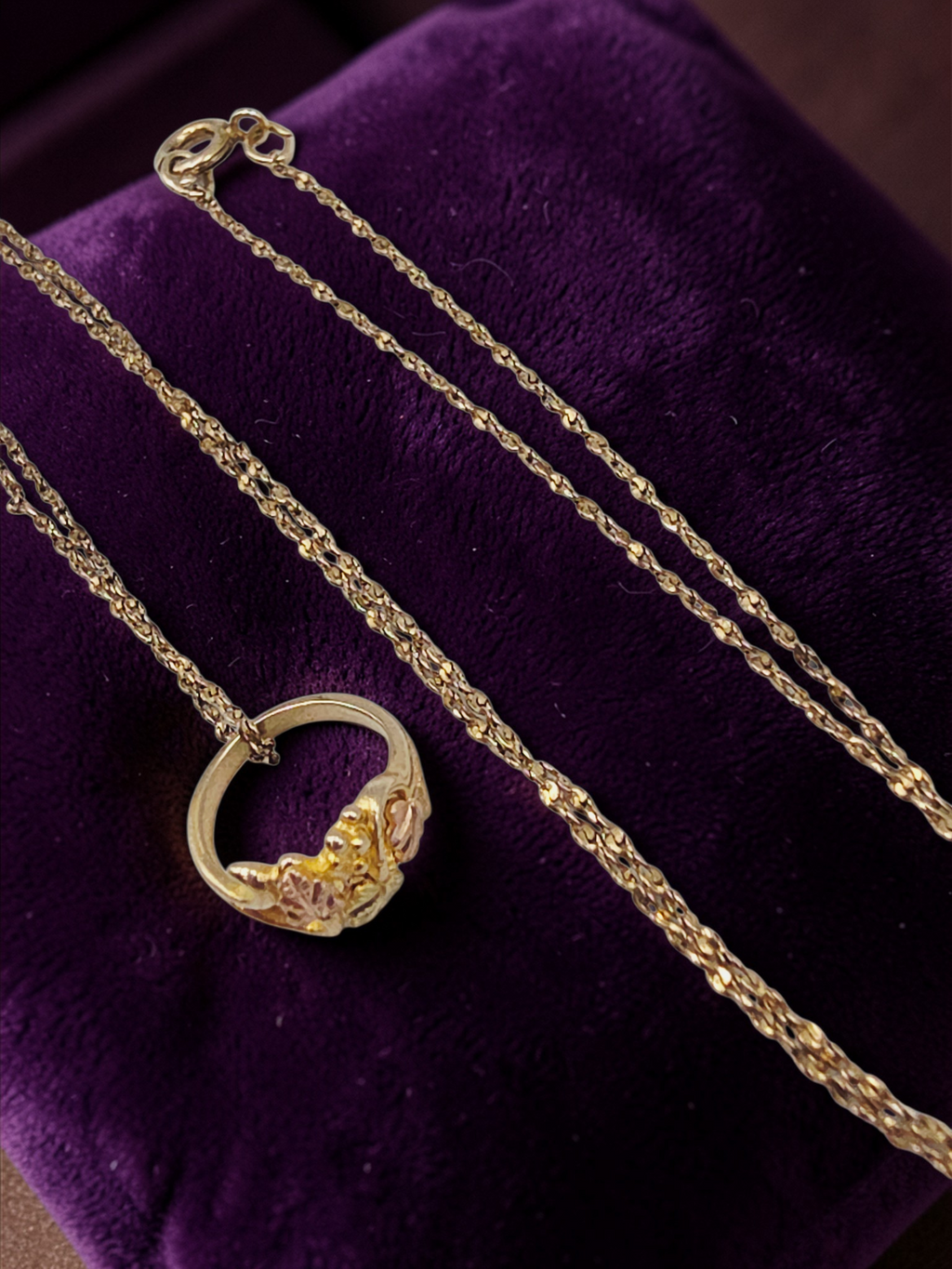 Black Hills Solid 14K Gold Floral Ring Pendant with Free 18" GF Necklace