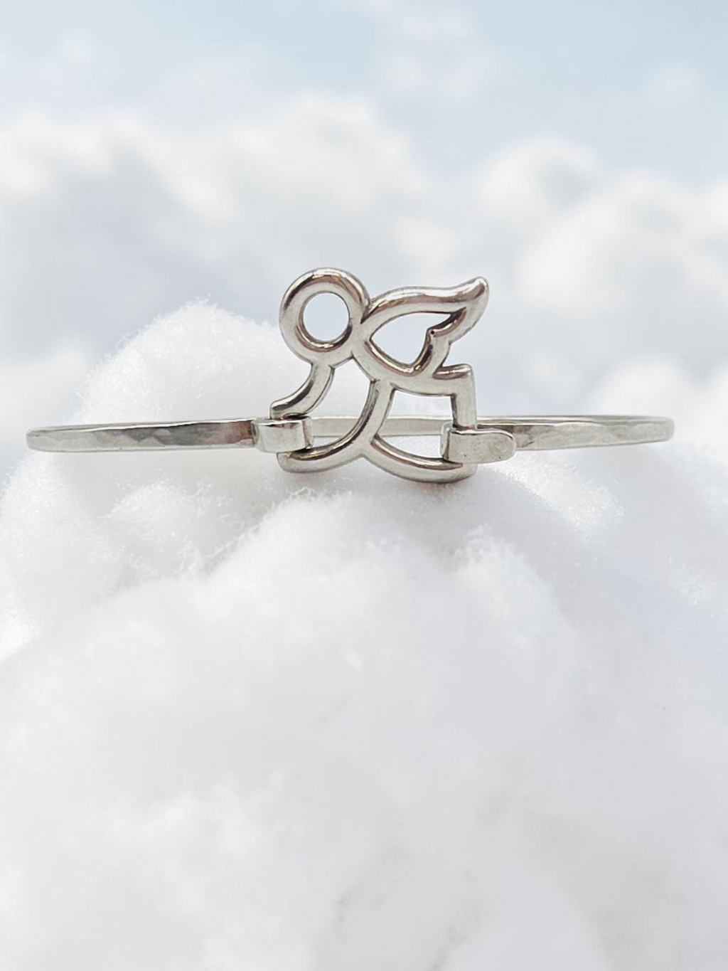 RETIRED James Avery Sterling Silver Flying Angel Hook-On Bangle Bracelet - 7.25"