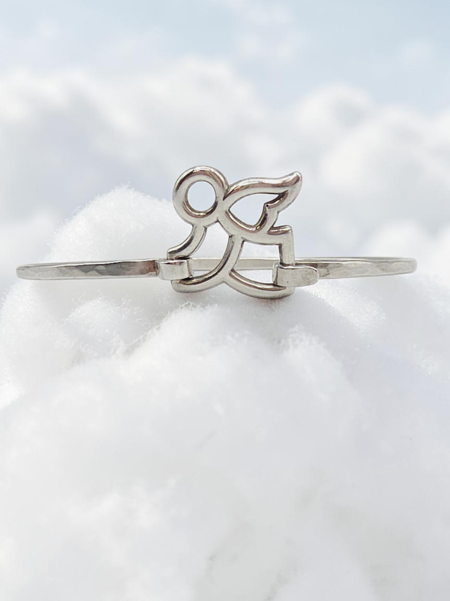 RETIRED James Avery Sterling Silver Flying Angel Hook-On Bangle Bracelet - 7.25"