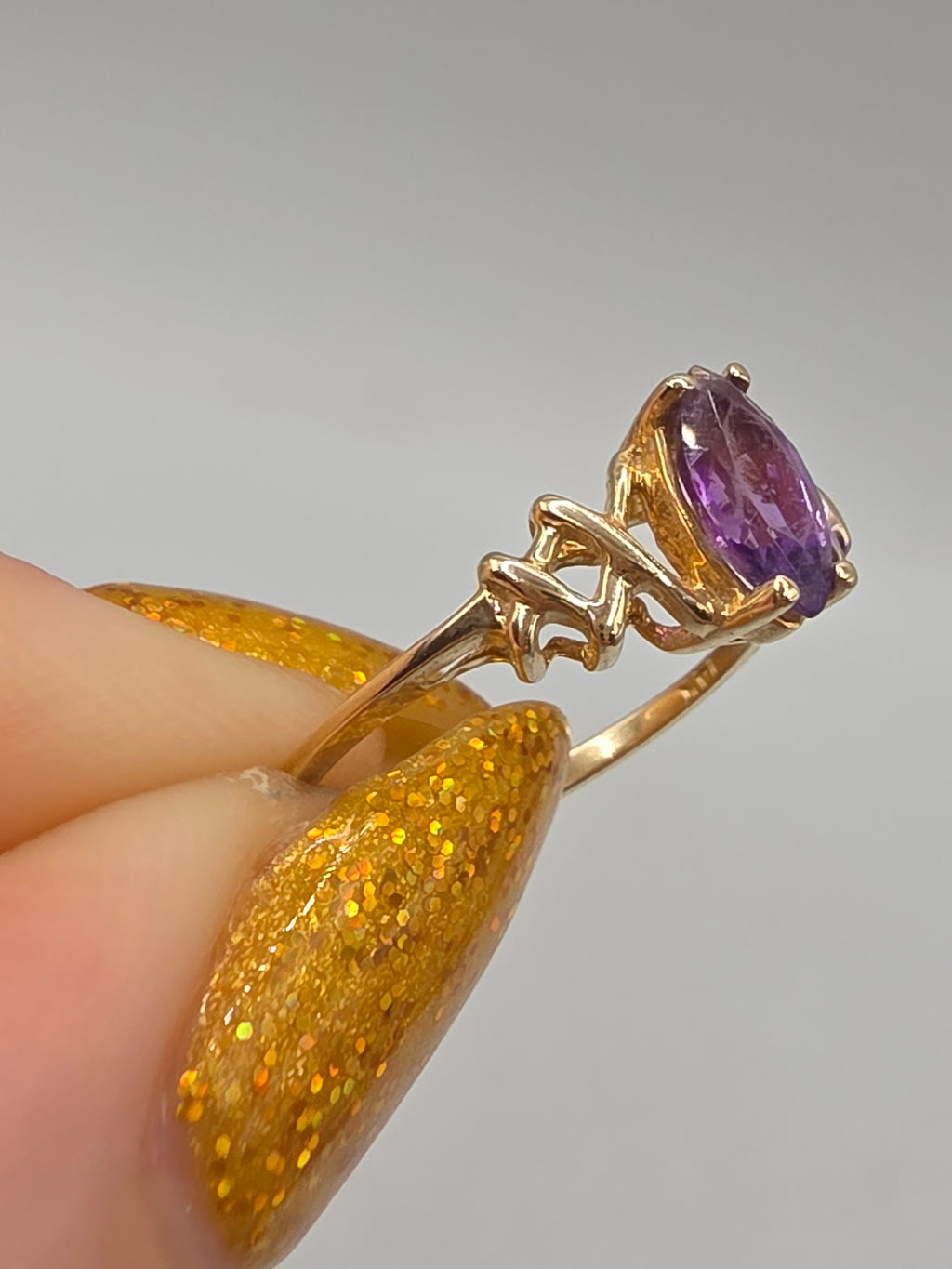 Ambras Fine Jewelry Solid 14K Yellow Gold Marquise Amethyst Ring - Size 5.75