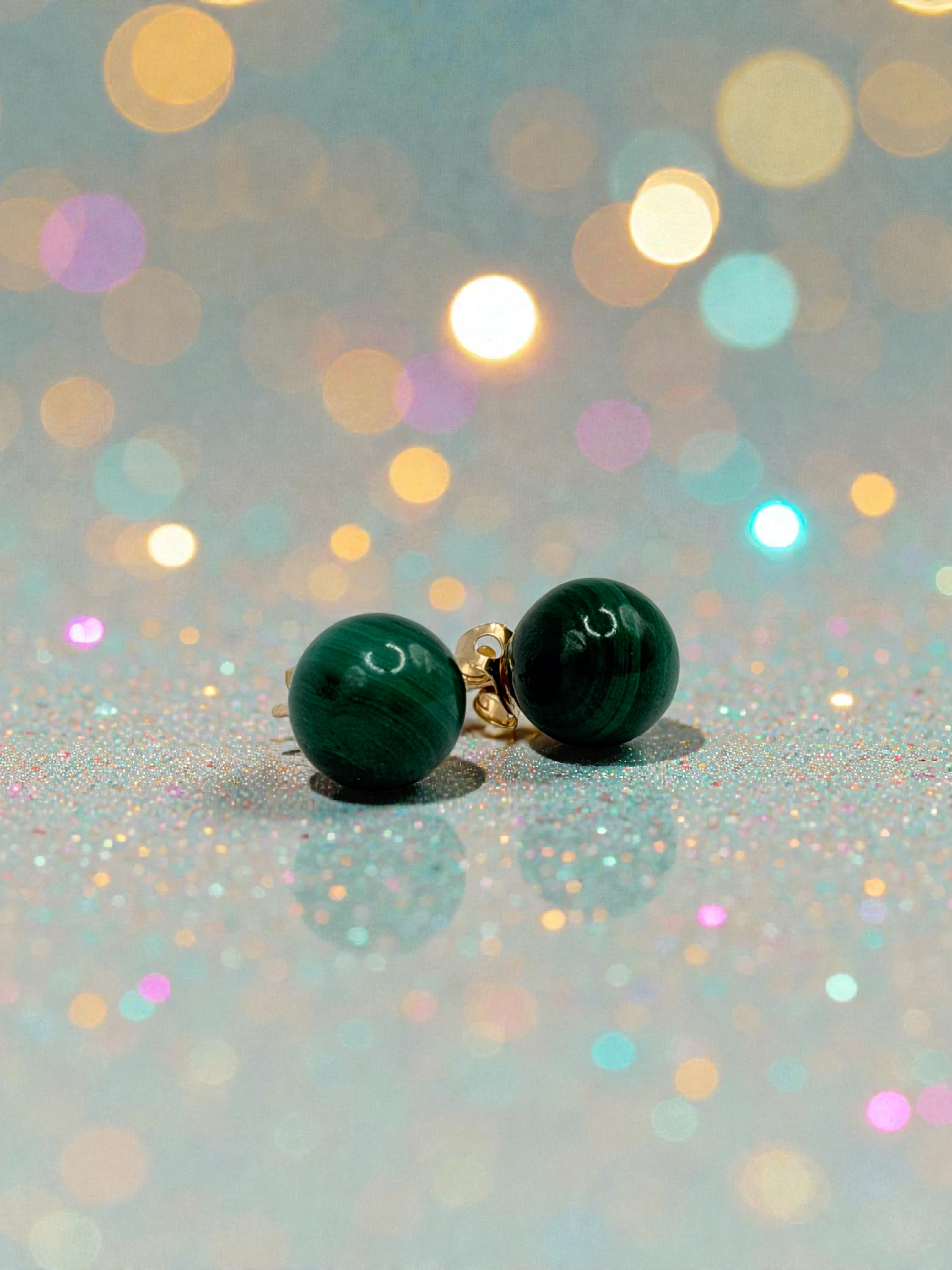 Solid 14K Yellow Gold Stud Earrings with Round Cut Jade