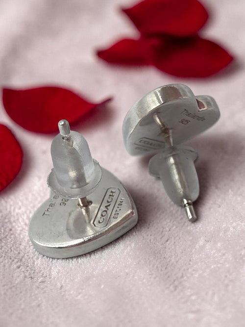 Authentic Rare Vintage Coach Heart Stud Earrings 925 Sterling Silver