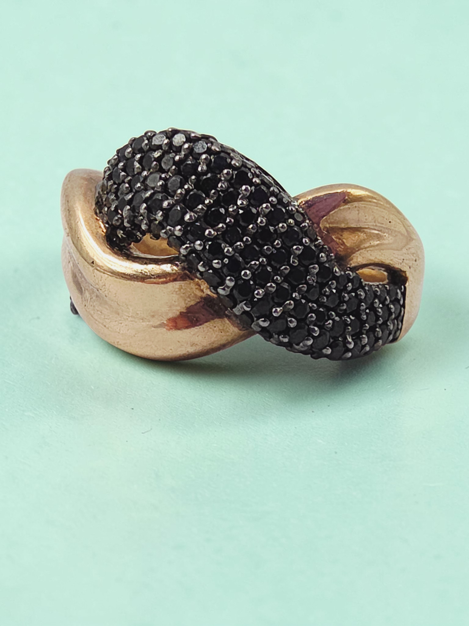925 Sterling Silver Ring with Rose Gold Vermeil & Black Tourmaline – Size 9