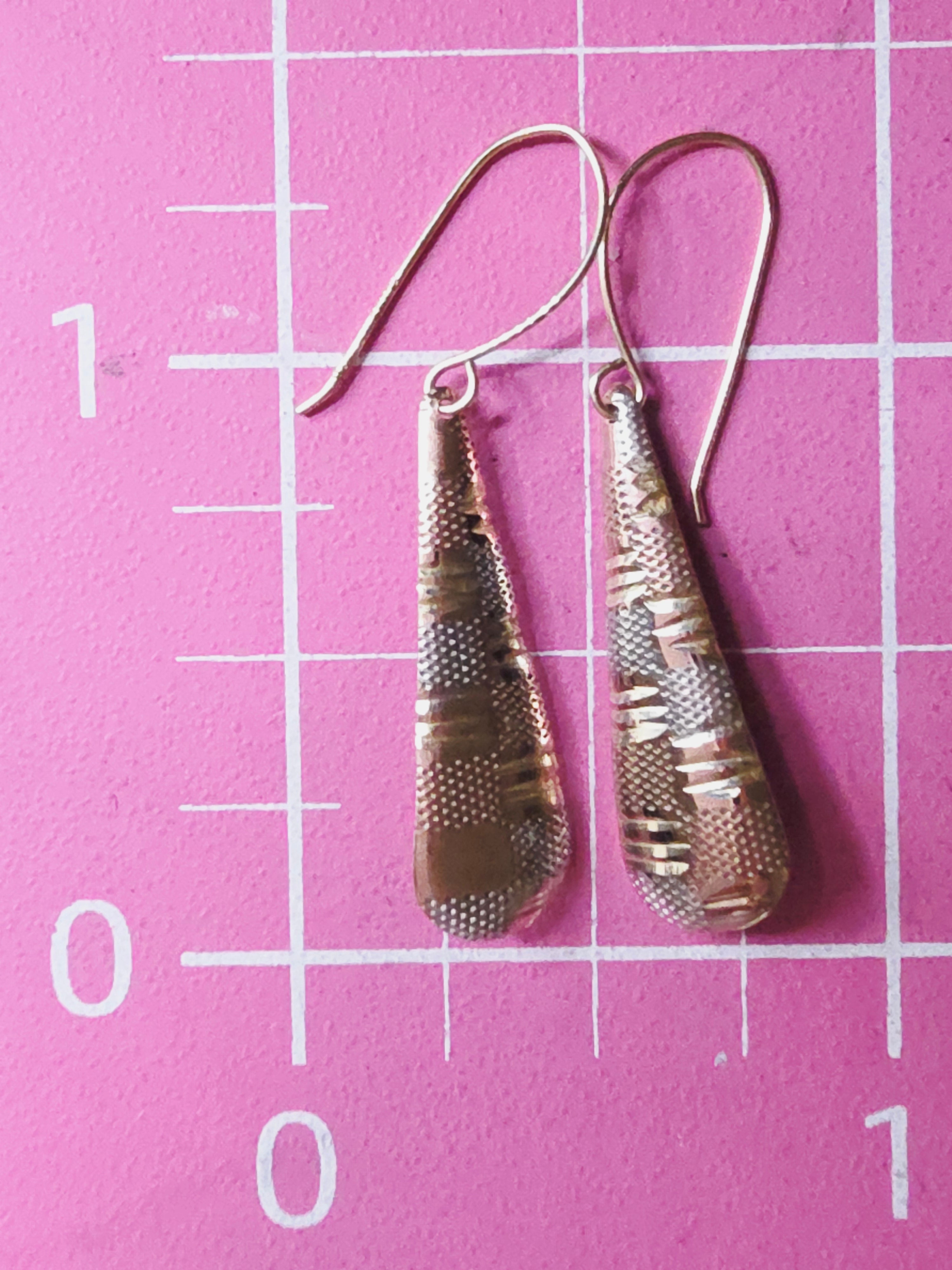 Solid 14K Two Tone Textured Gold Drop Dangle Earrings