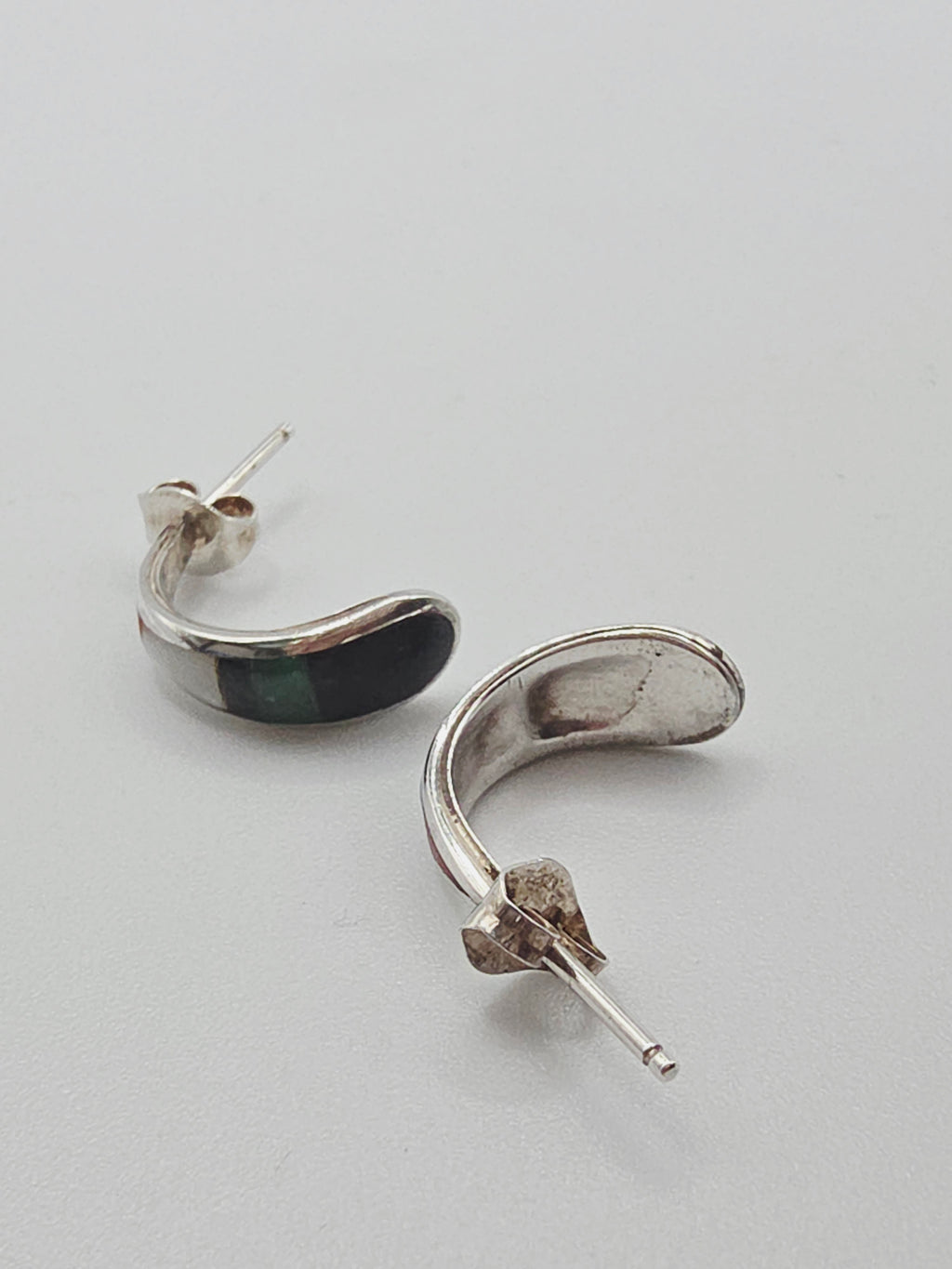 925 Sterling Silver Inlay Earrings Mother of Pearl Enamel Southwest Style