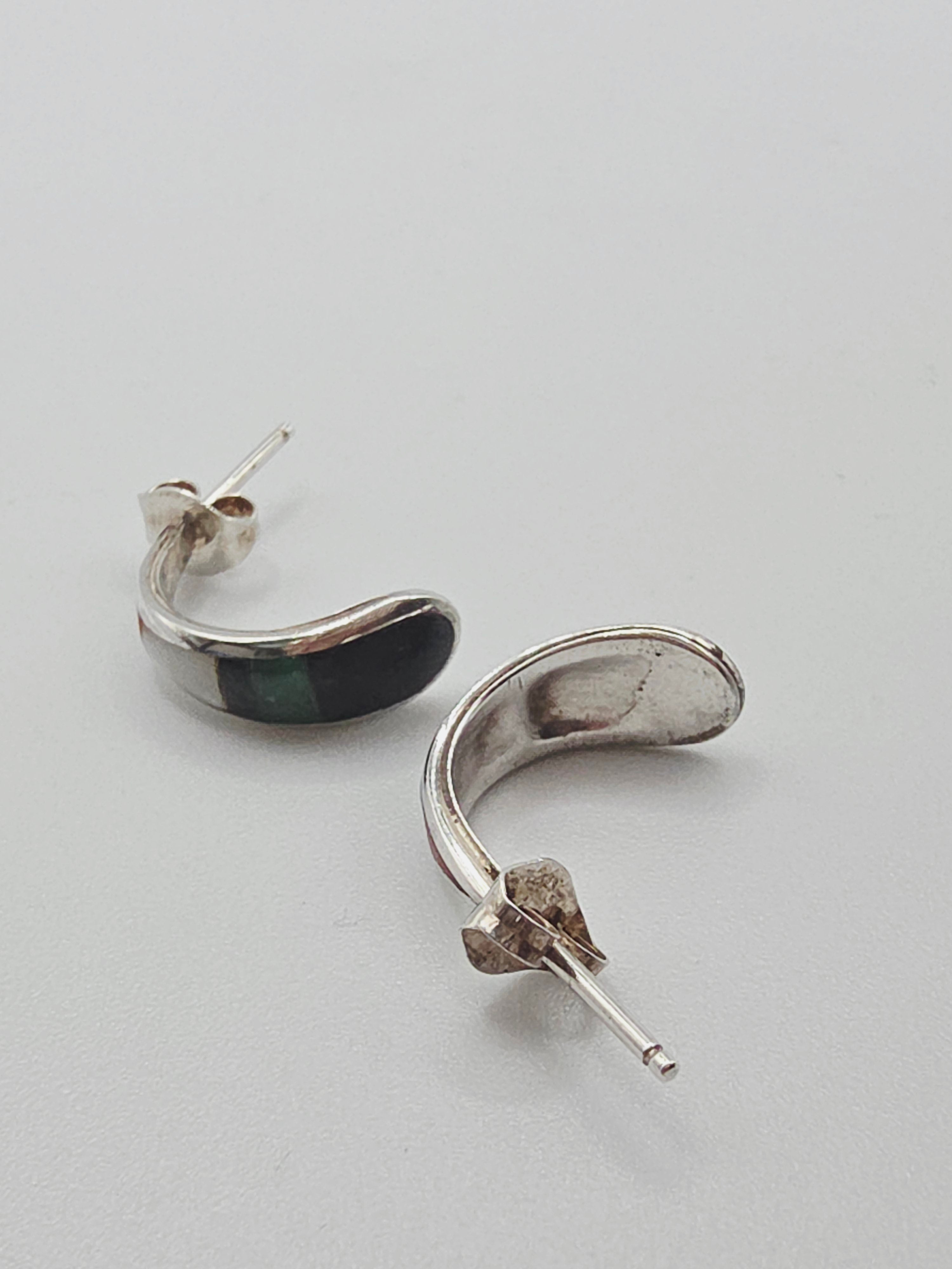 925 Sterling Silver Inlay Earrings Mother of Pearl Enamel Southwest Style
