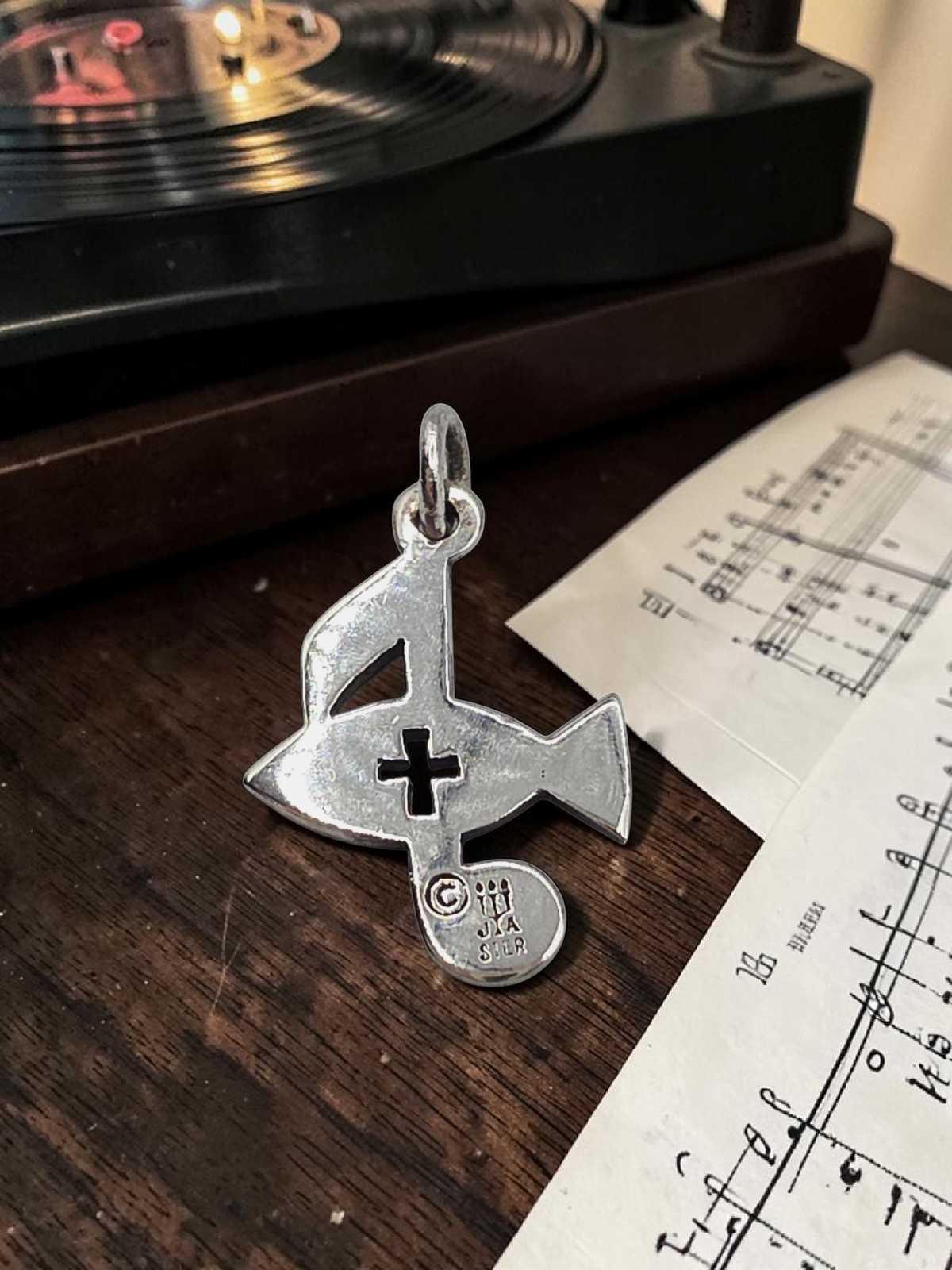 RETIRED James Avery Ichthus Fish Music Note Cross Sterling Silver Charm Pendant